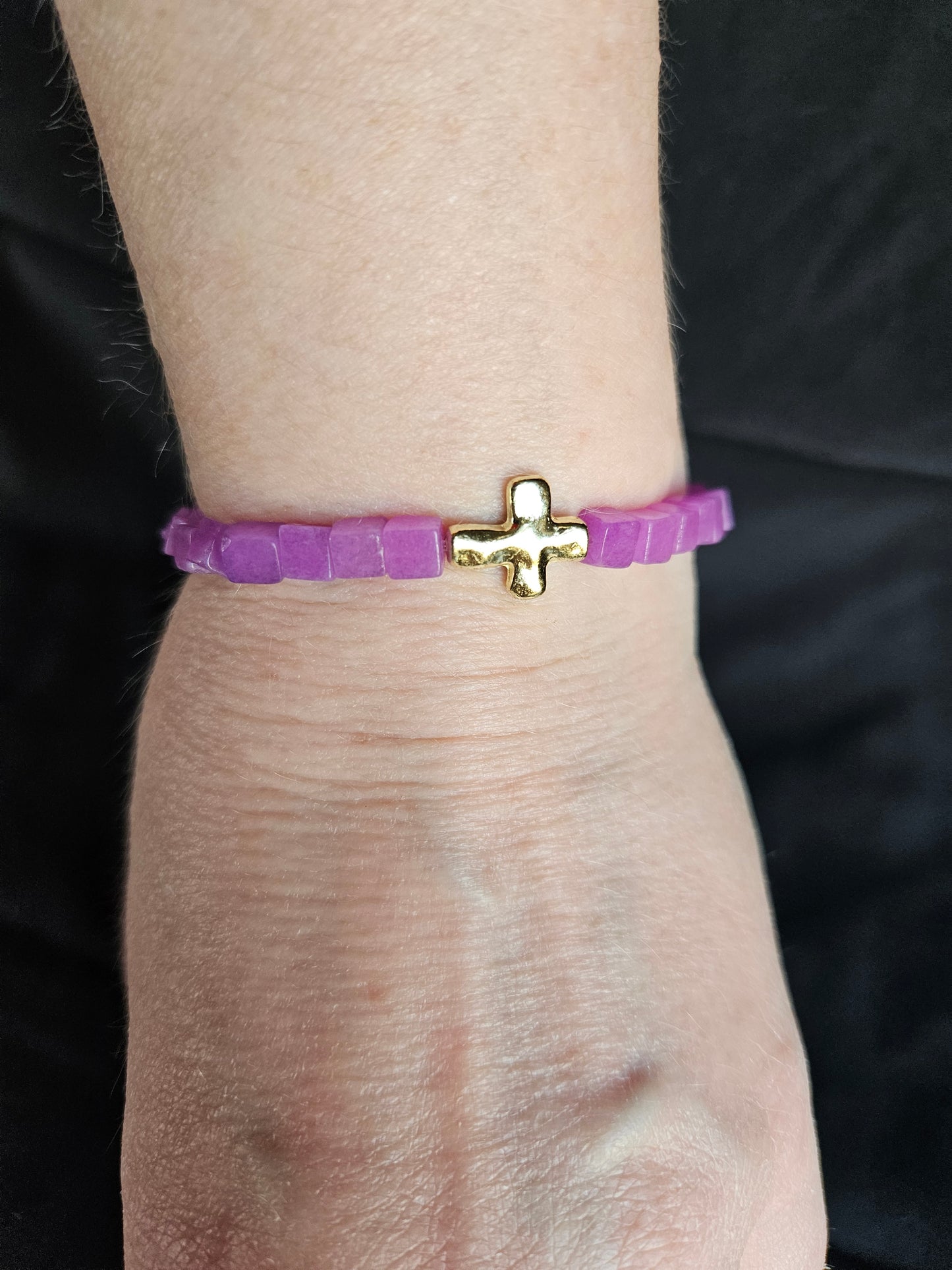 Purple Cross Beaded Bracelet