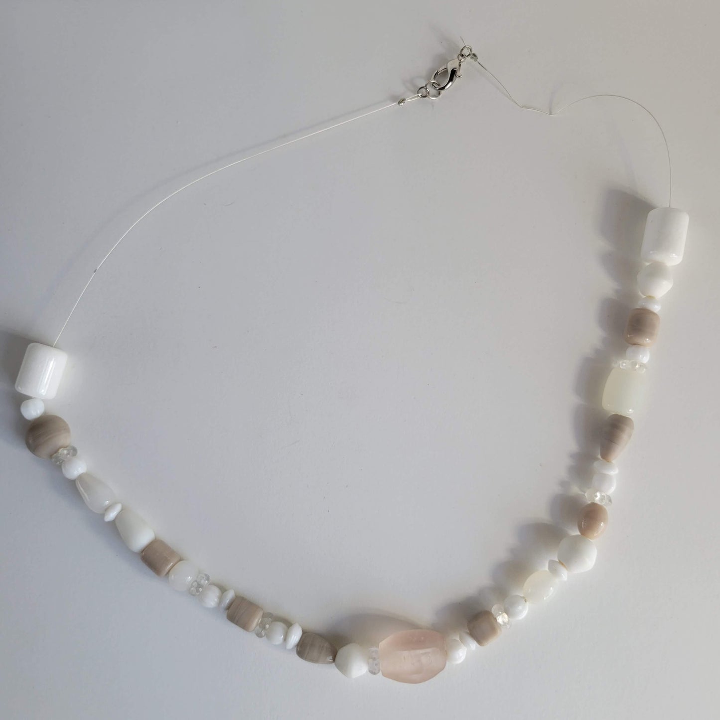Exposed Wire Marshmallow and Bluff Beaded Necklace