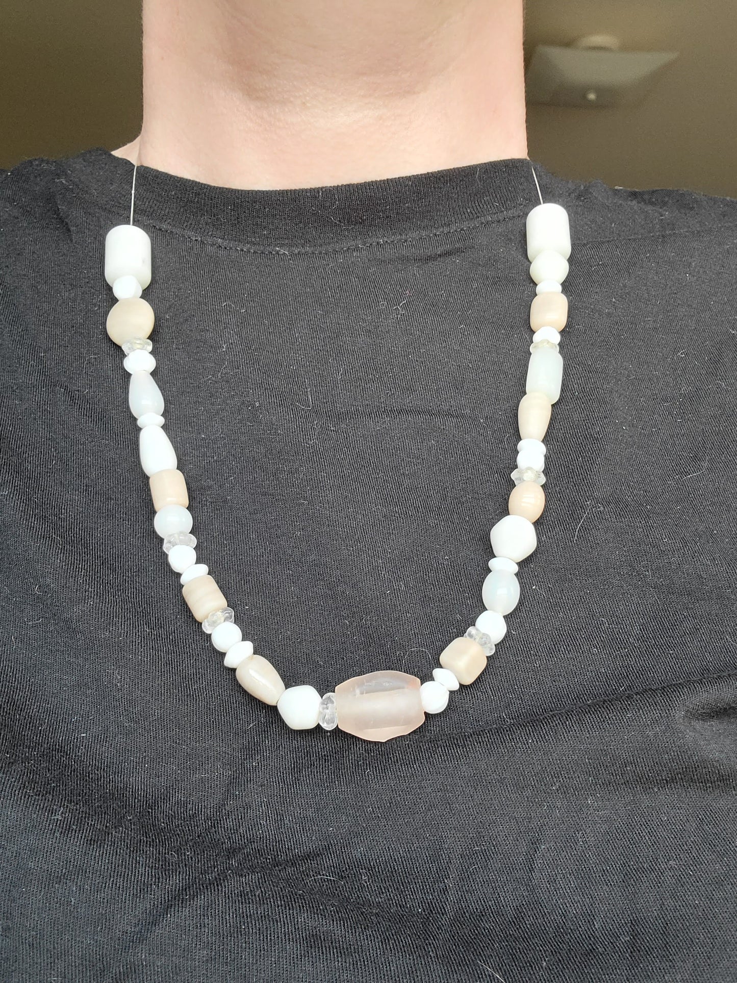 Exposed Wire Marshmallow and Bluff Beaded Necklace