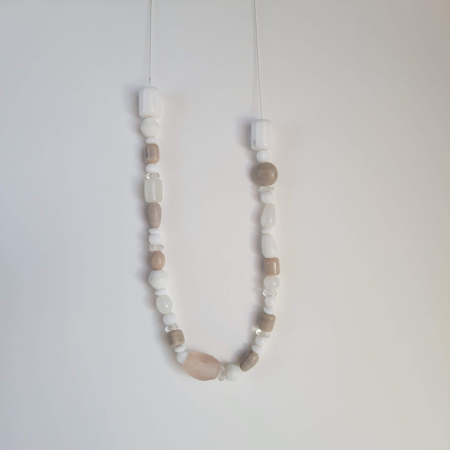 Exposed Wire Marshmallow and Bluff Beaded Necklace