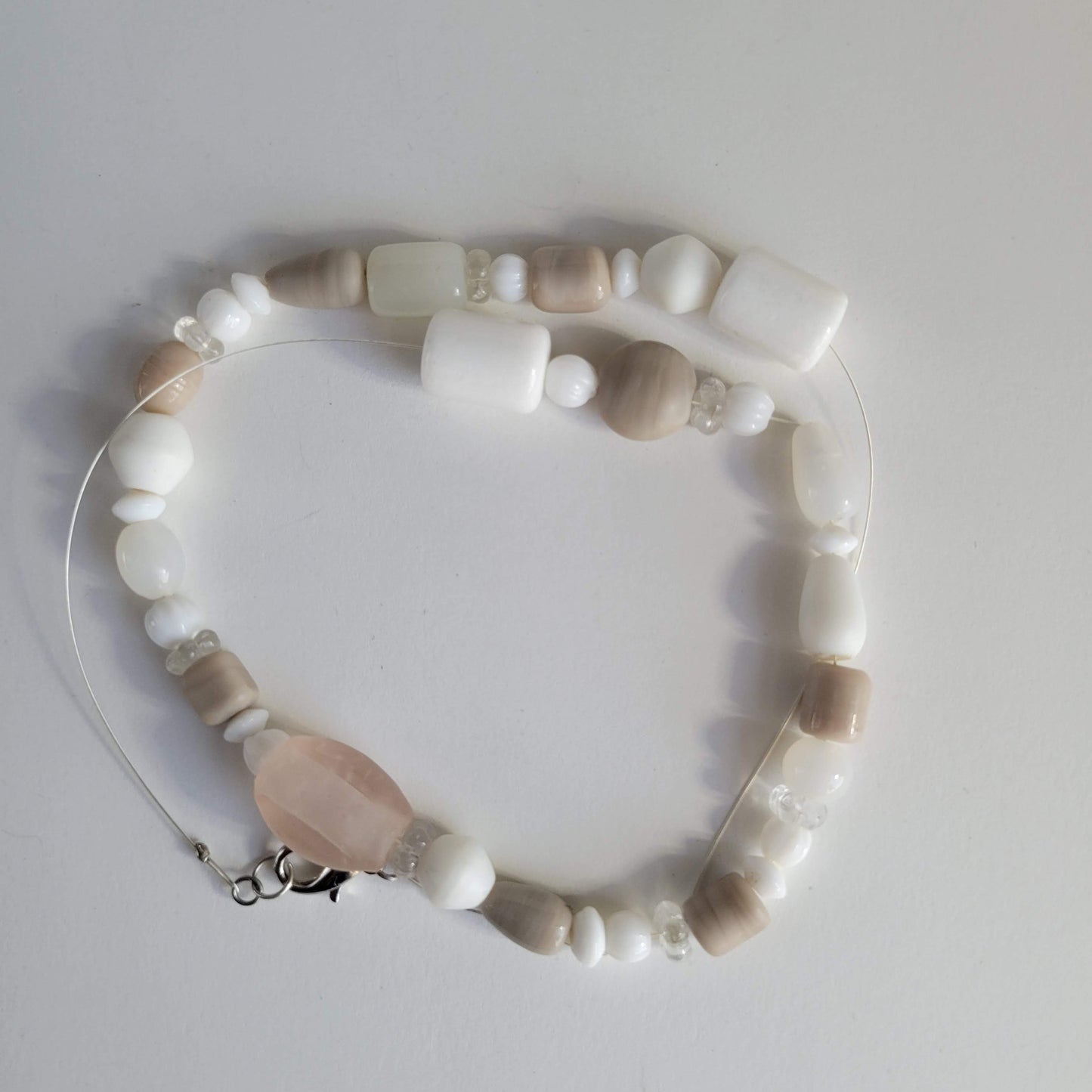 Exposed Wire Marshmallow and Bluff Beaded Necklace