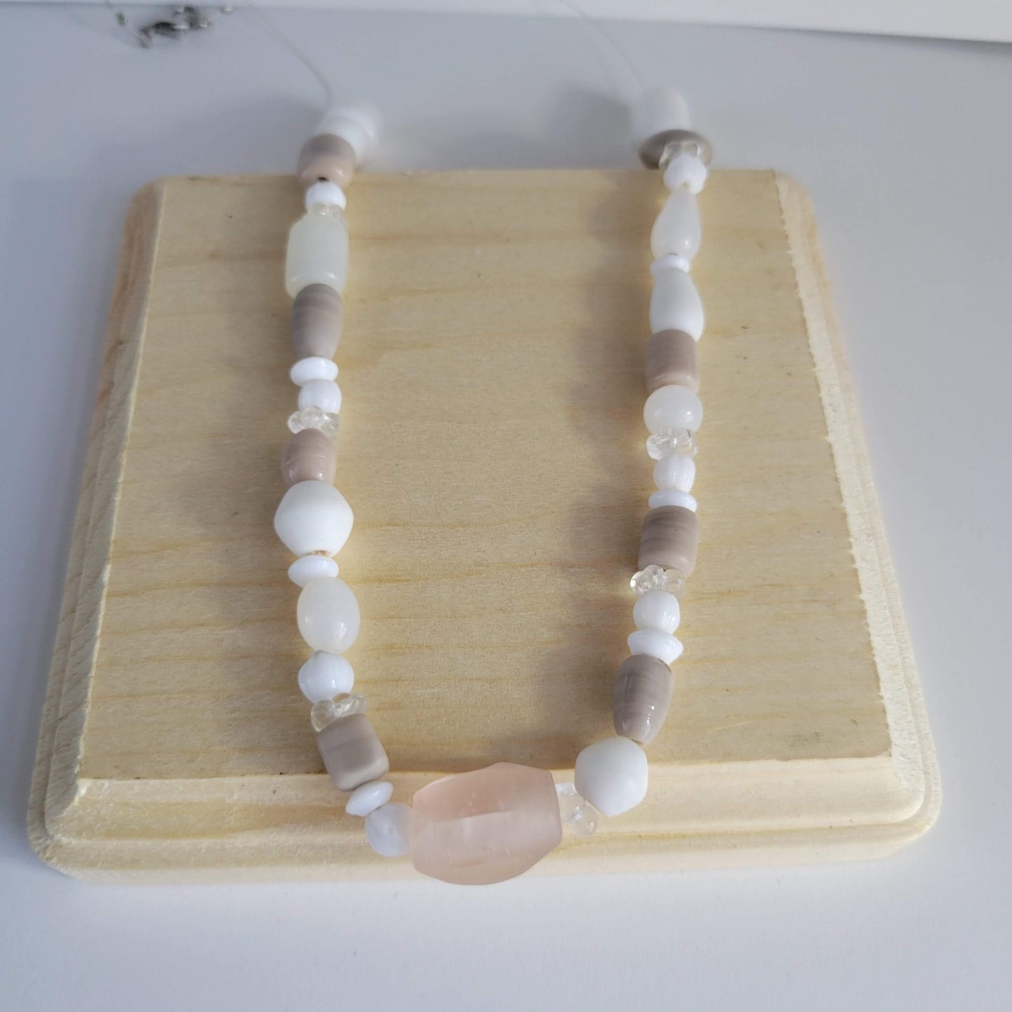 Exposed Wire Marshmallow and Bluff Beaded Necklace