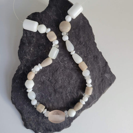 Exposed Wire Marshmallow and Bluff Beaded Necklace