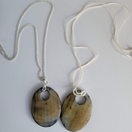 Wood Grain Oval Pendant Necklace