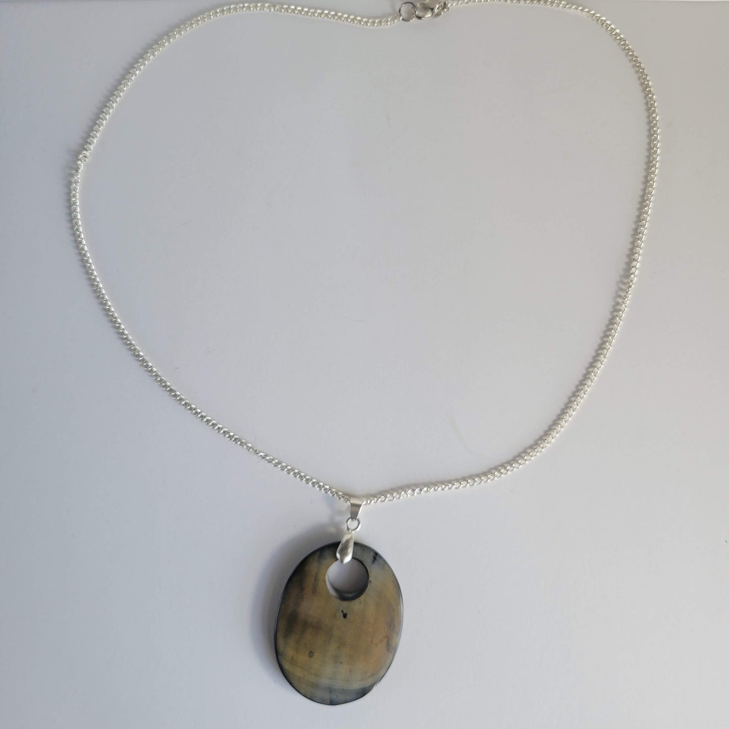 Wood Grain Oval Pendant Necklace