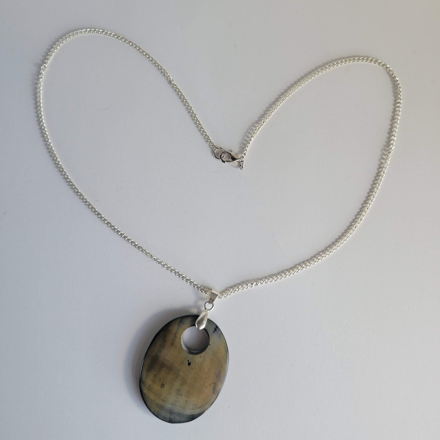 Wood Grain Oval Pendant Necklace
