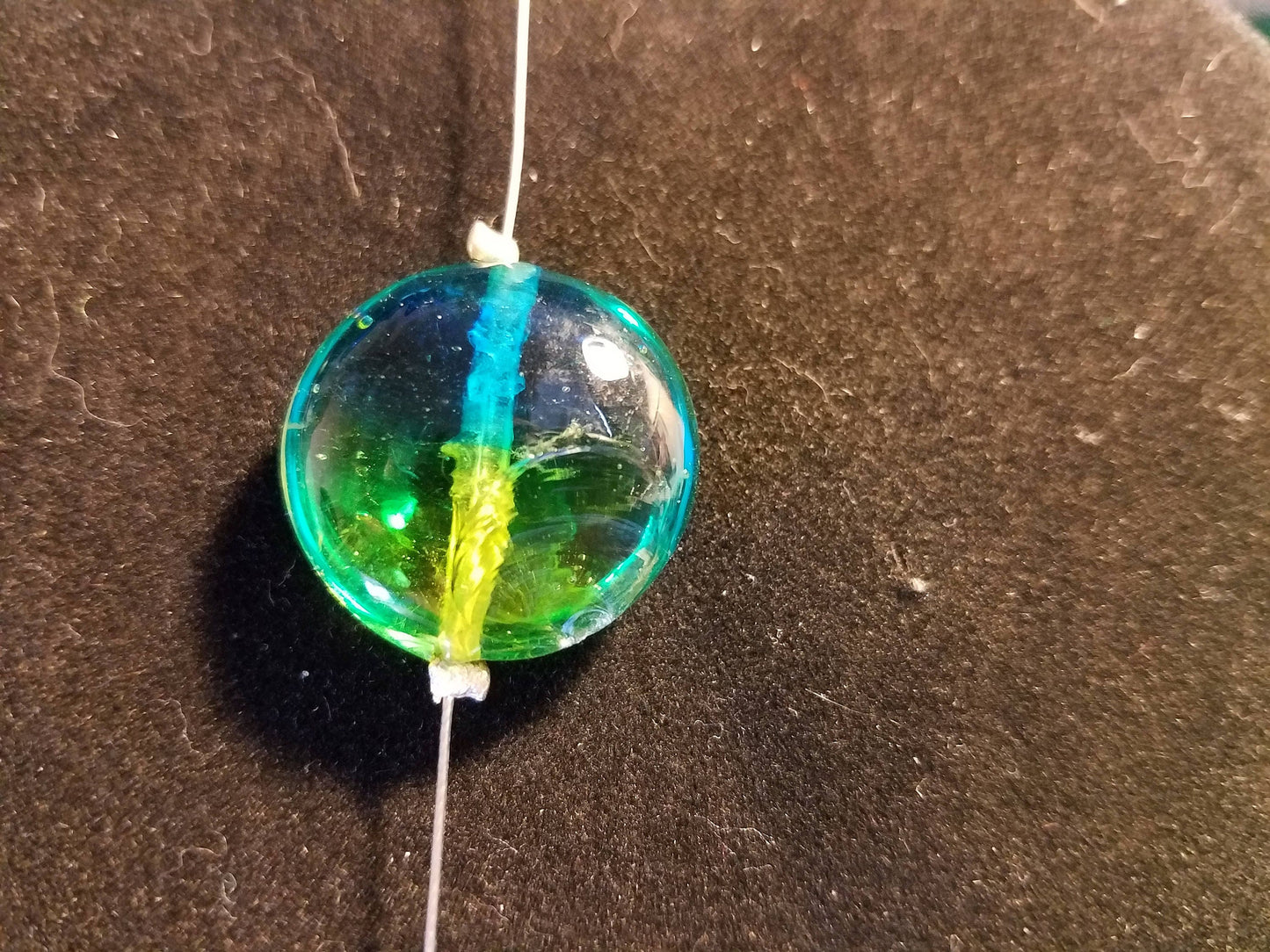 Teal and lime glass beaded necklace