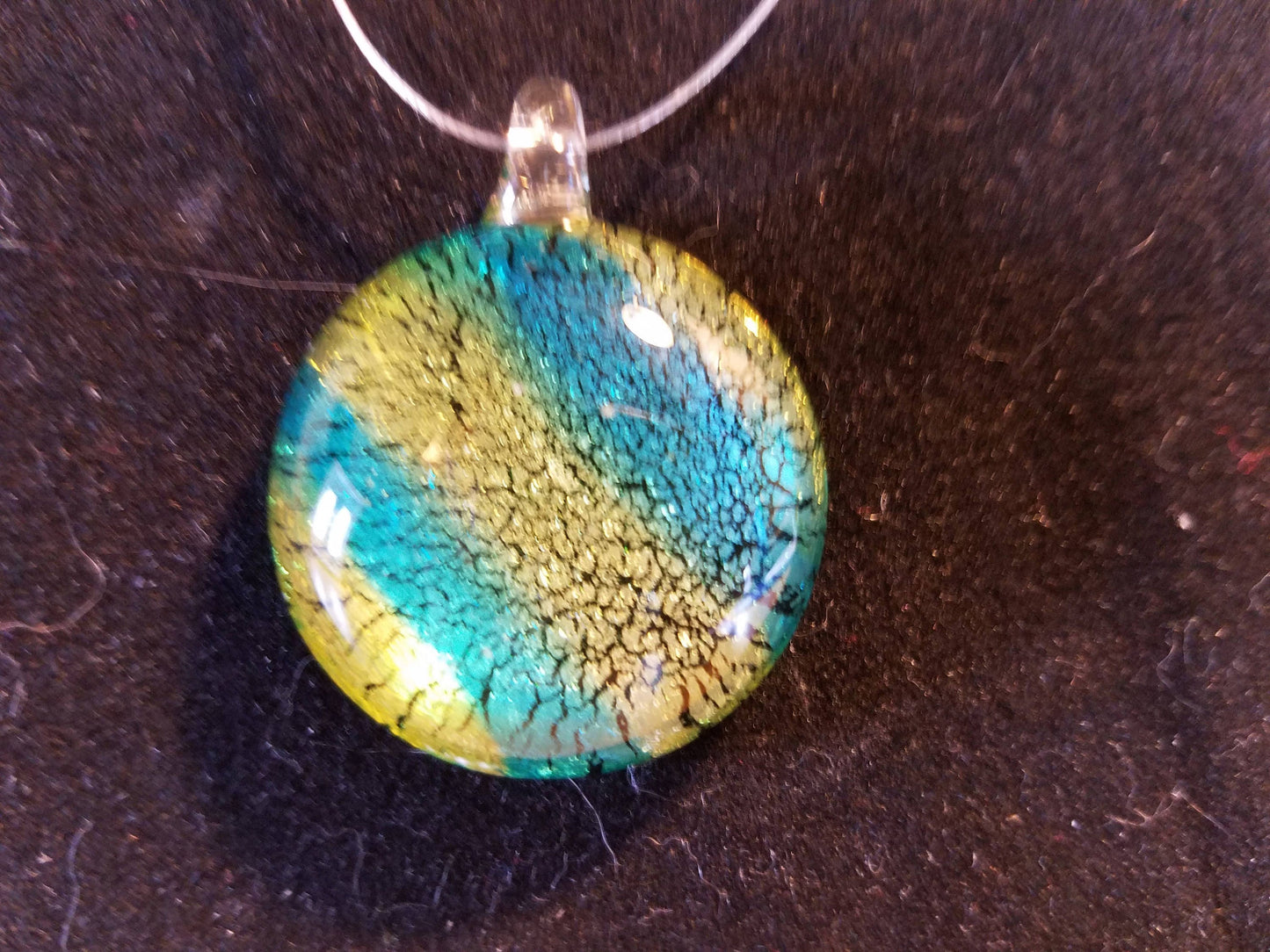 Teal and lime glass beaded necklace