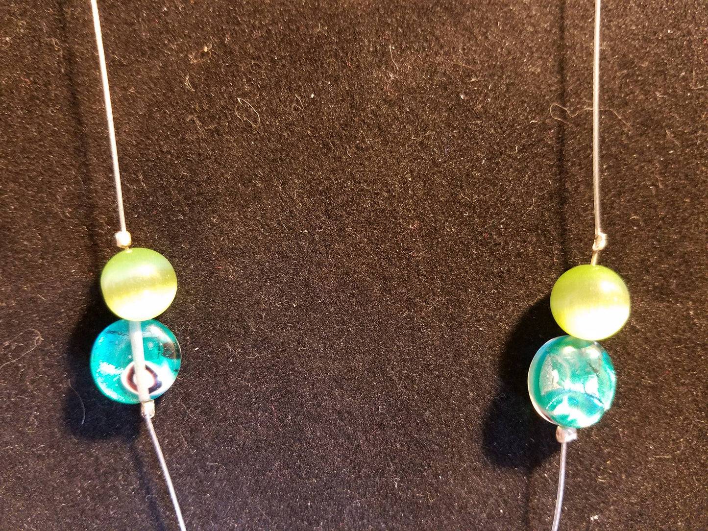 Teal and lime glass beaded necklace