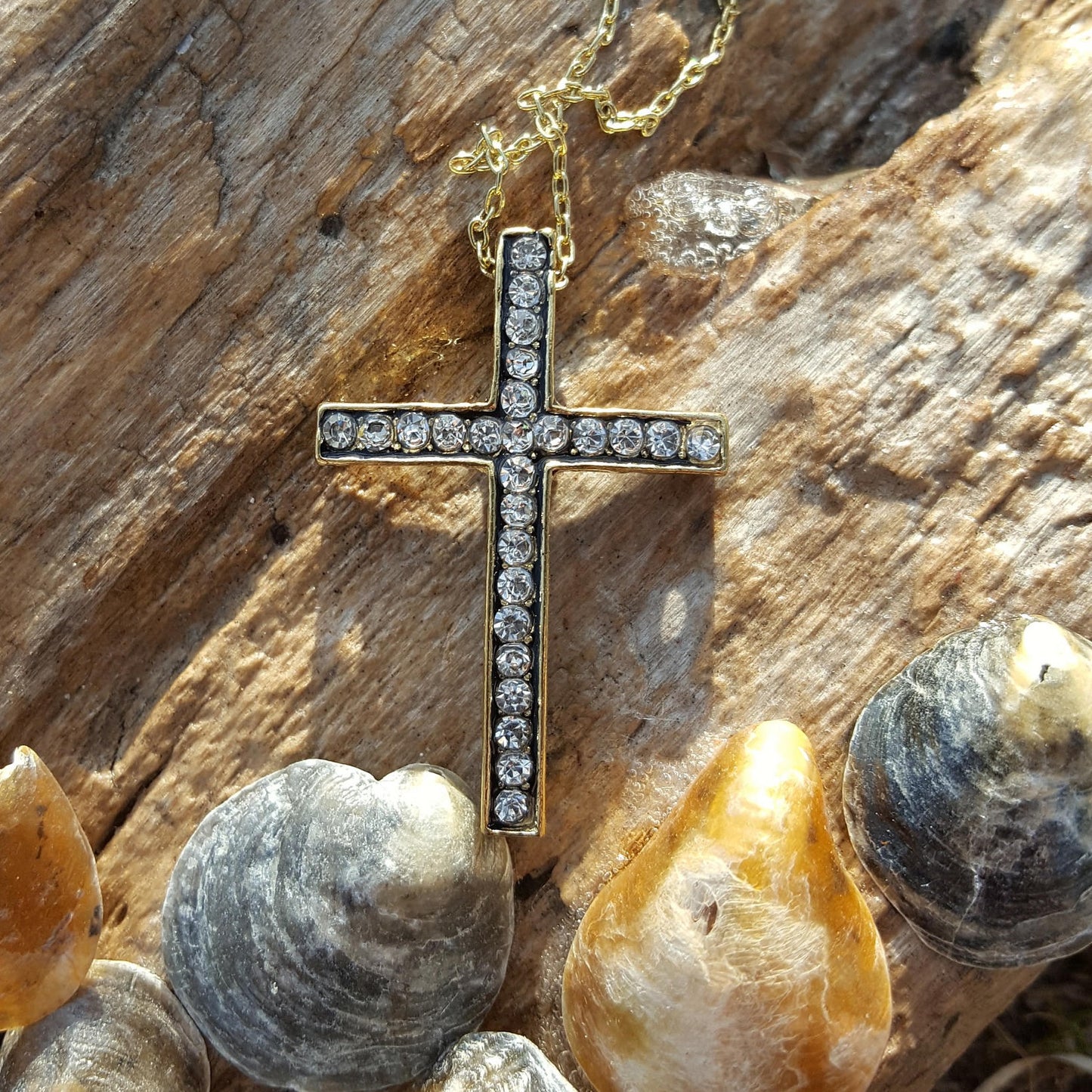 Gold bordered crystal cross