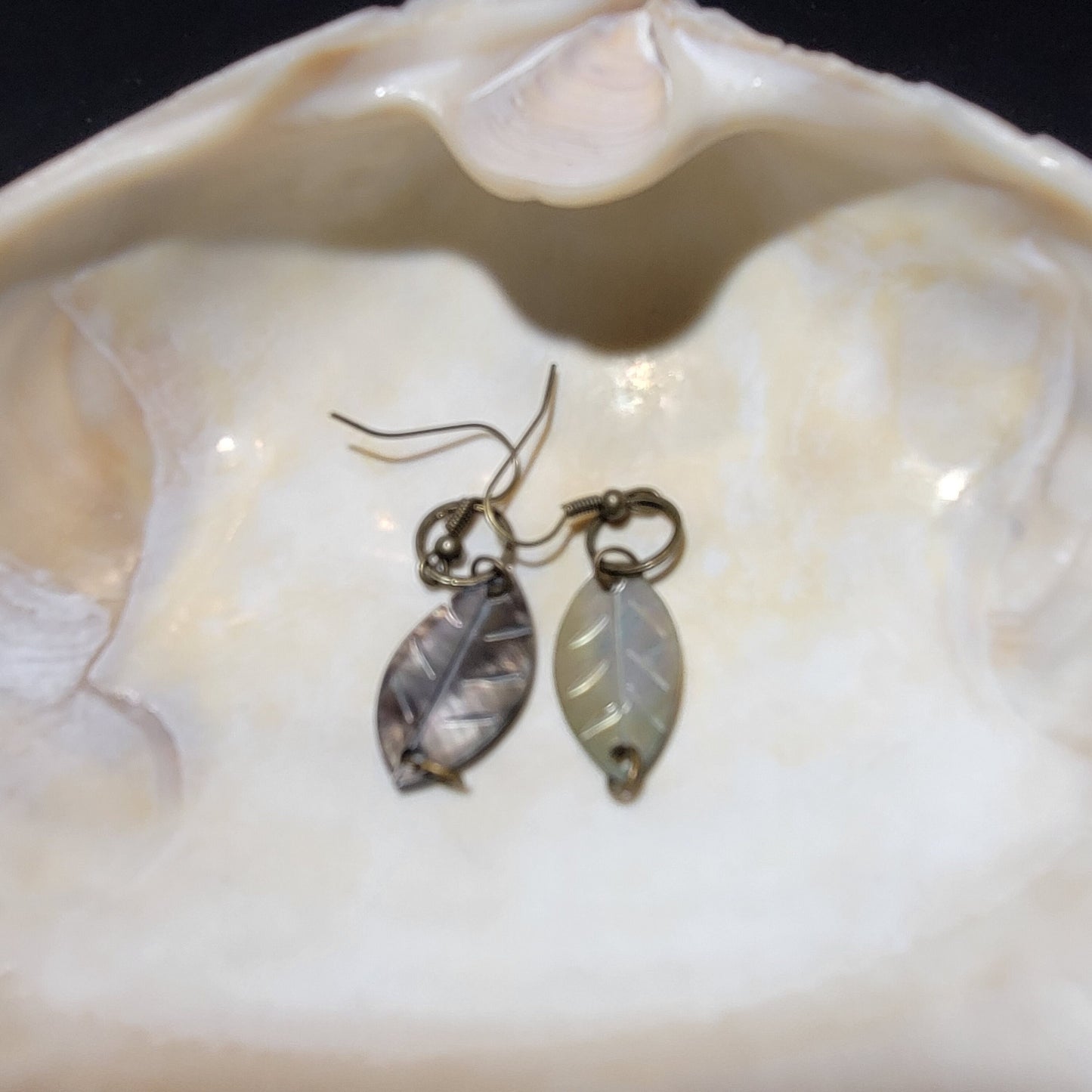 Iridescent leaf earrings