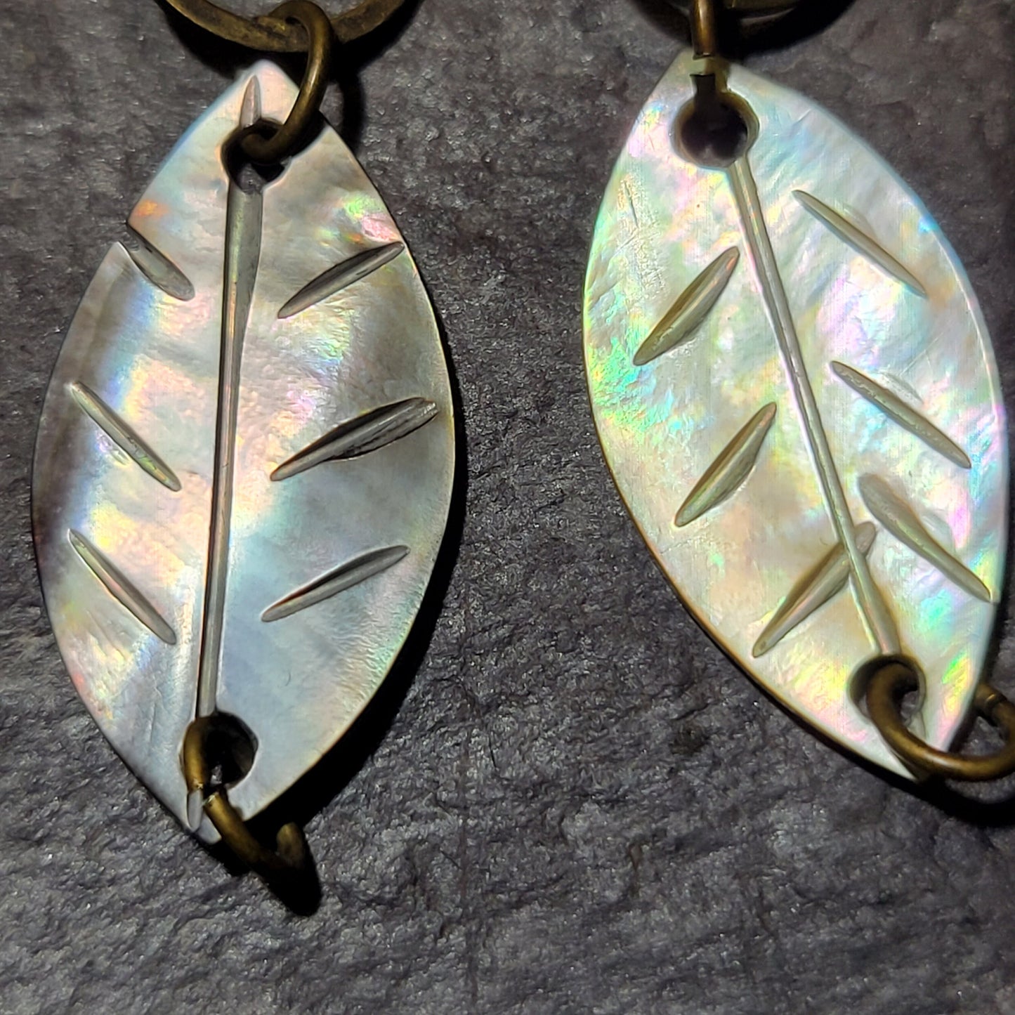Iridescent leaf earrings