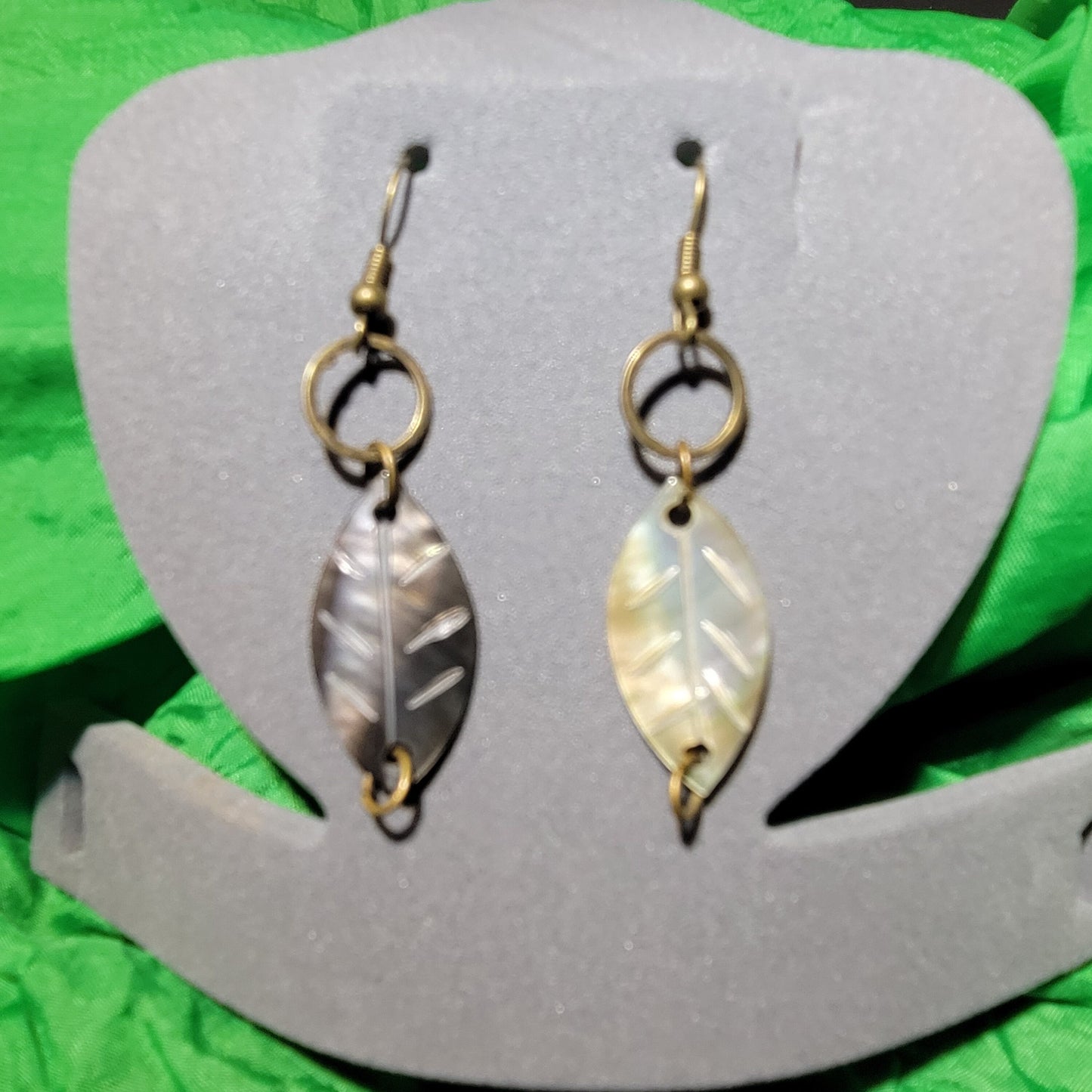 Iridescent leaf earrings