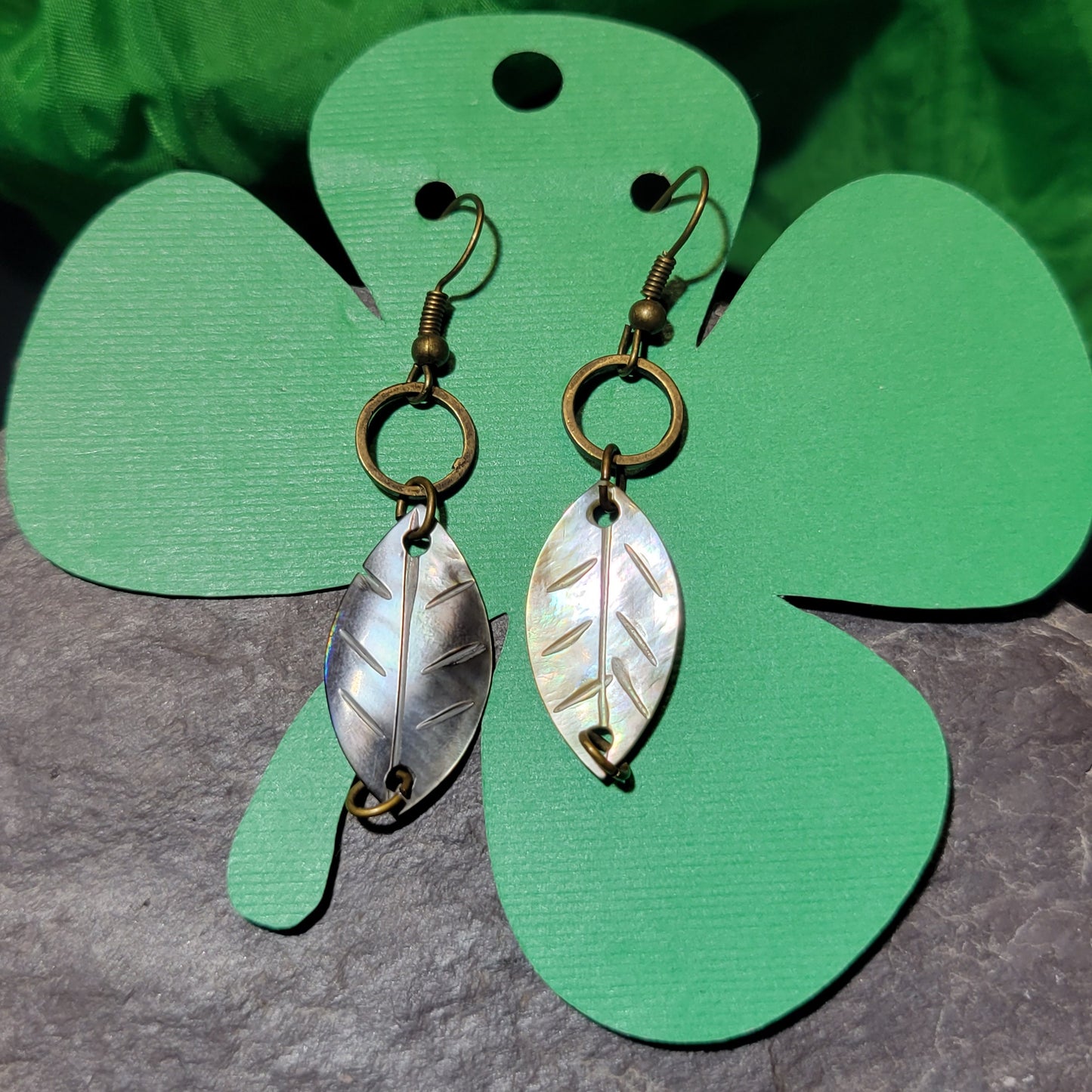 Iridescent leaf earrings