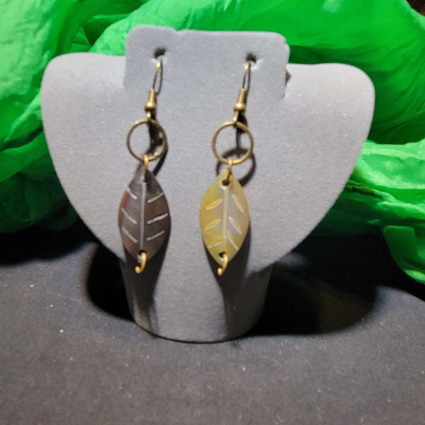 Iridescent leaf earrings