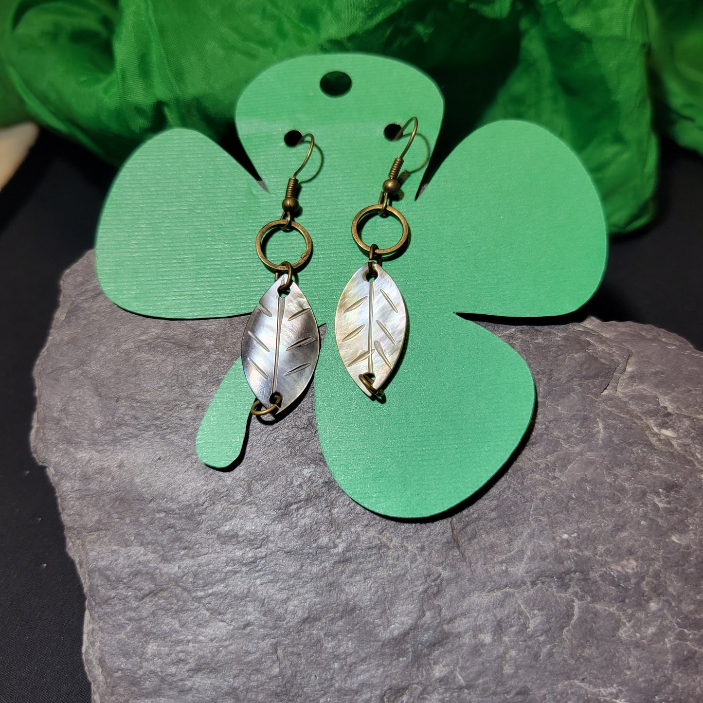 Iridescent leaf earrings
