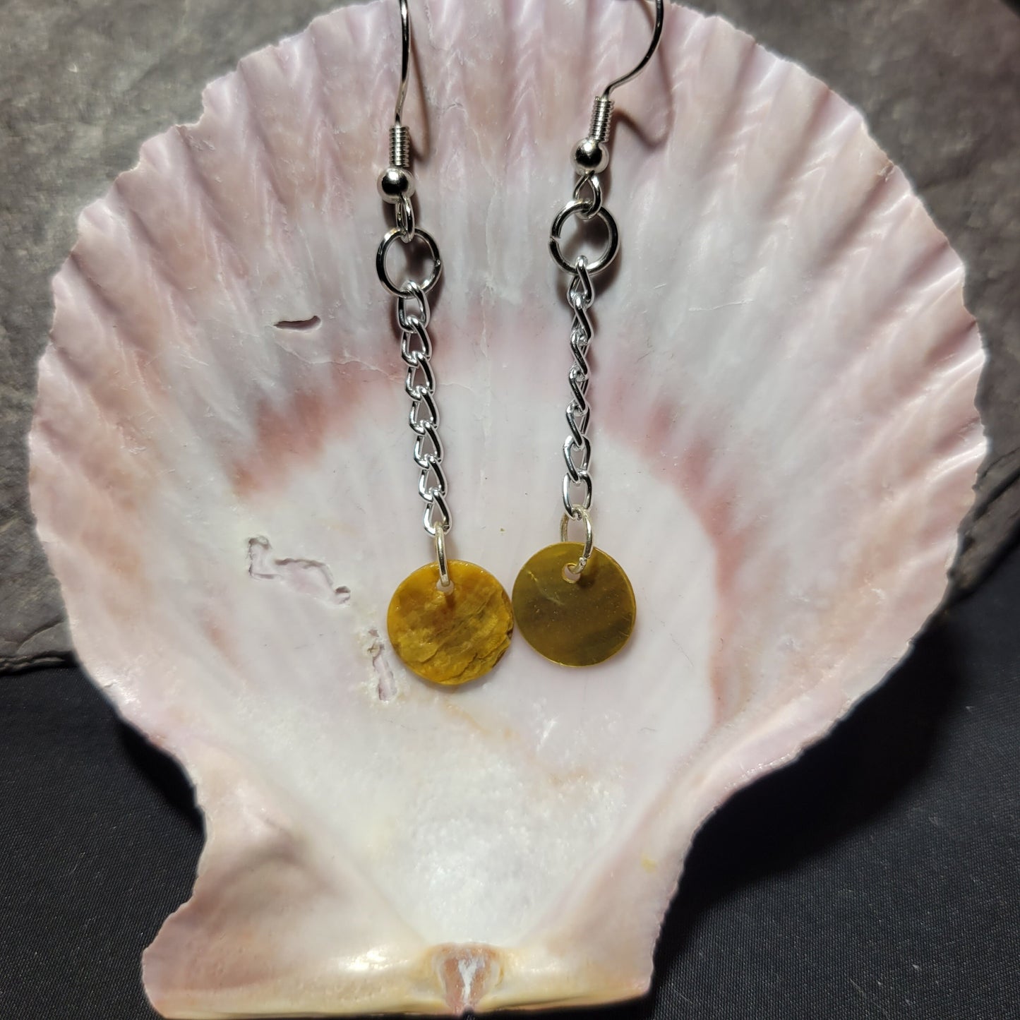 Falling shell disc earrings