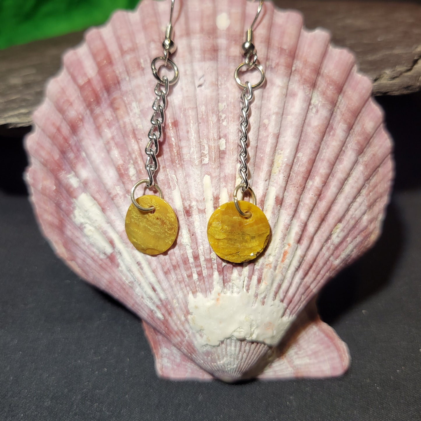 Falling shell disc earrings