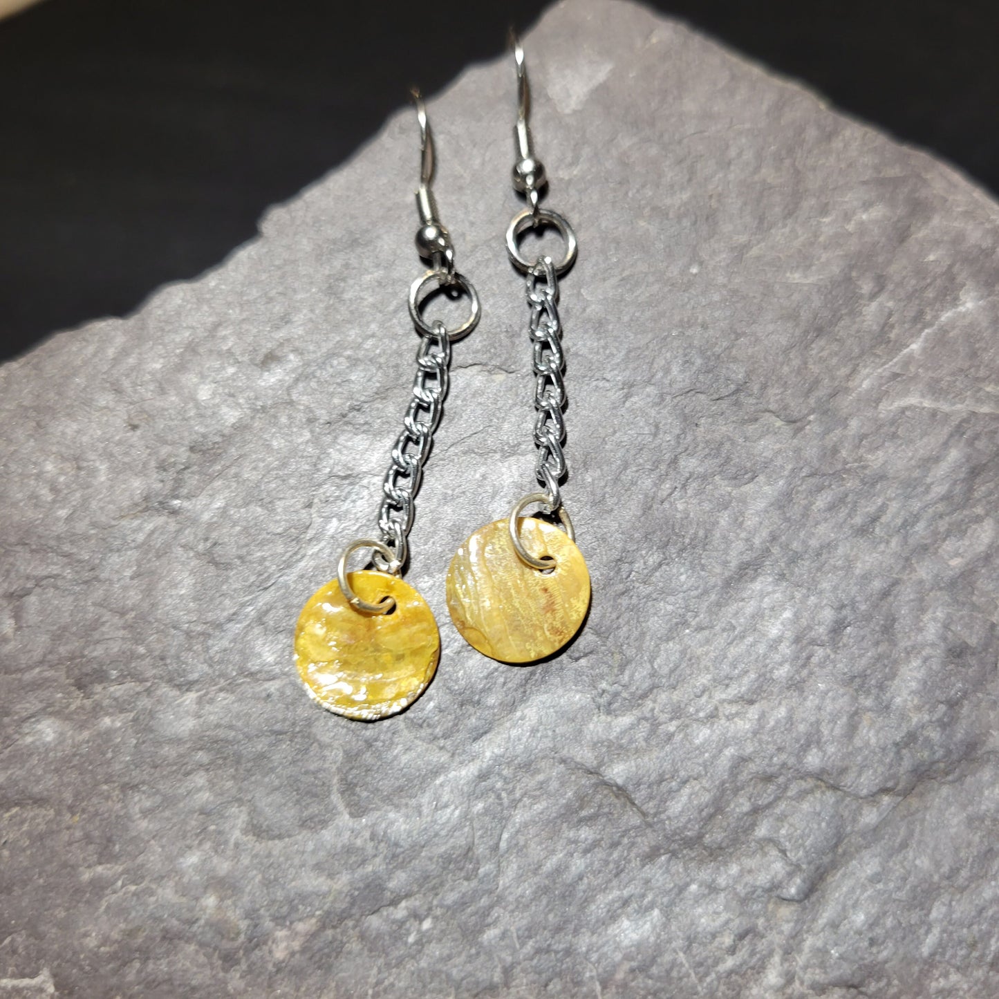 Falling shell disc earrings