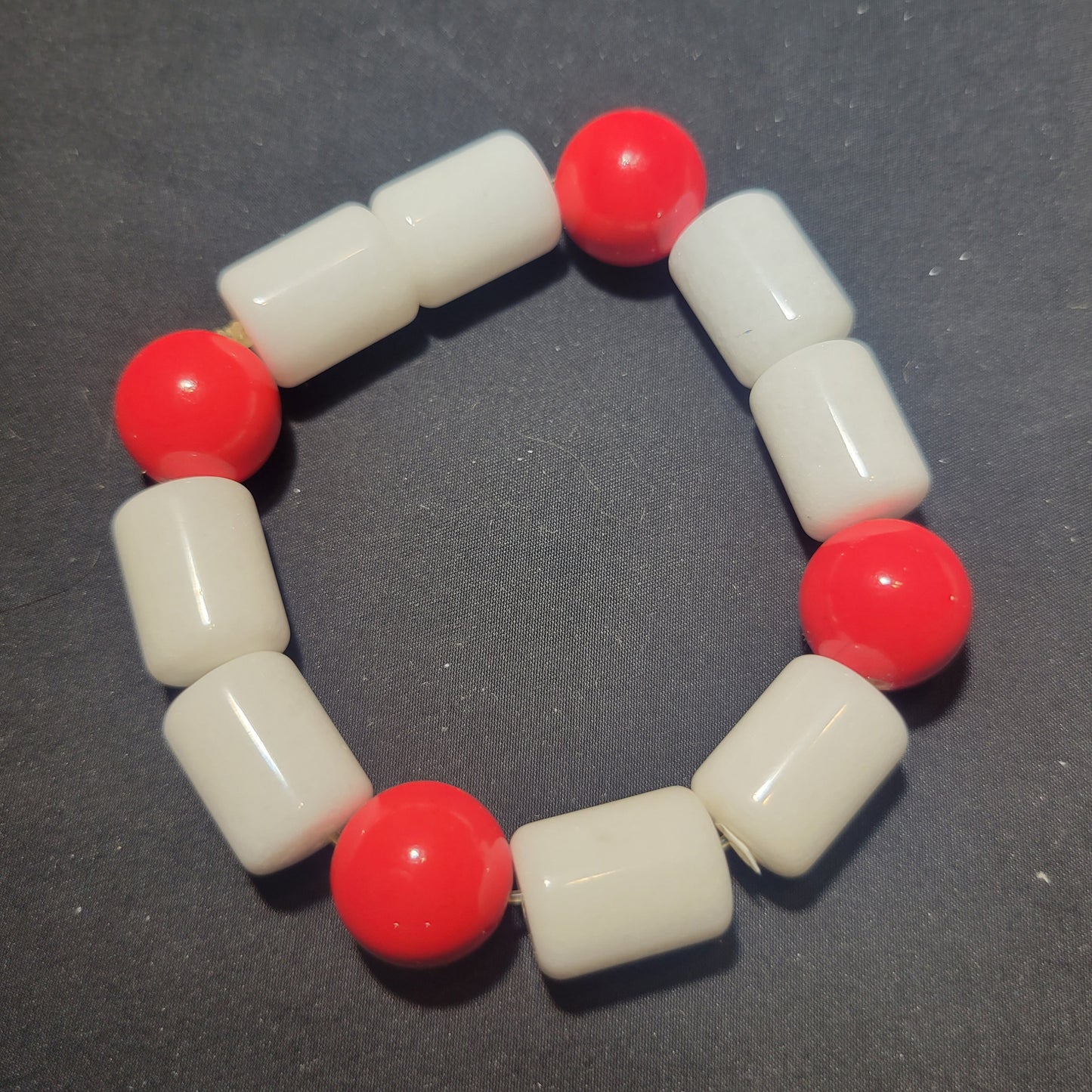White and Red Beaded Bracelet