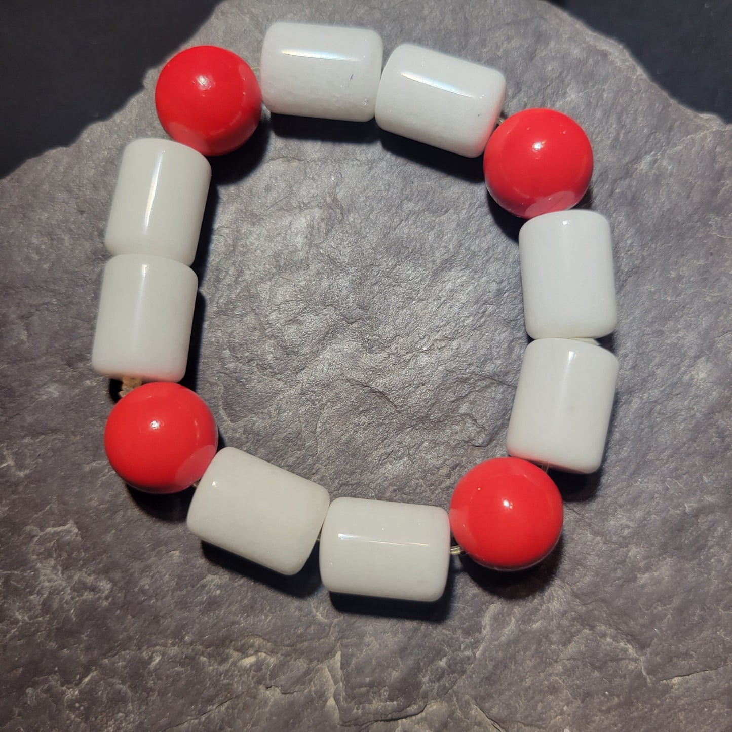 White and Red Beaded Bracelet