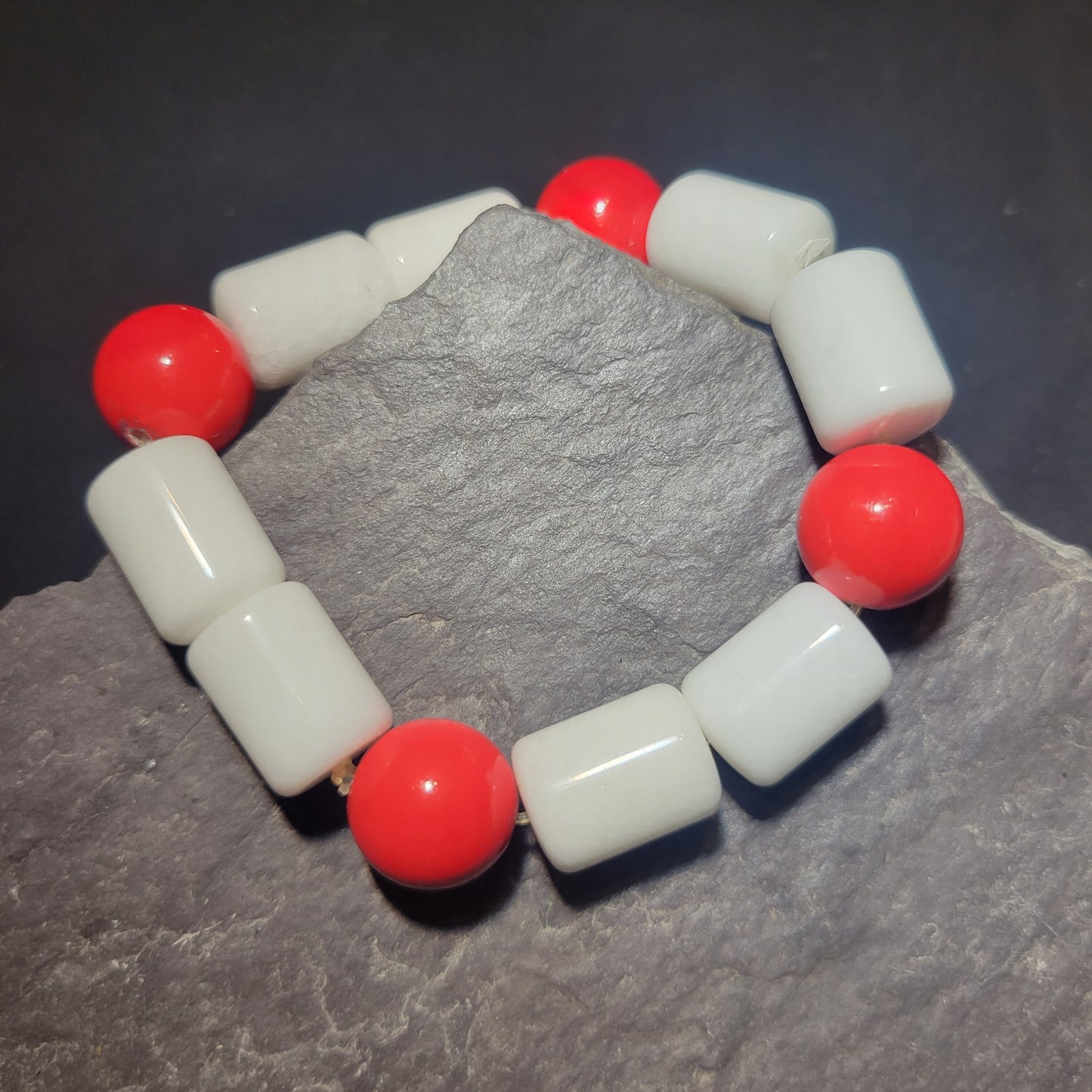 White and Red Beaded Bracelet
