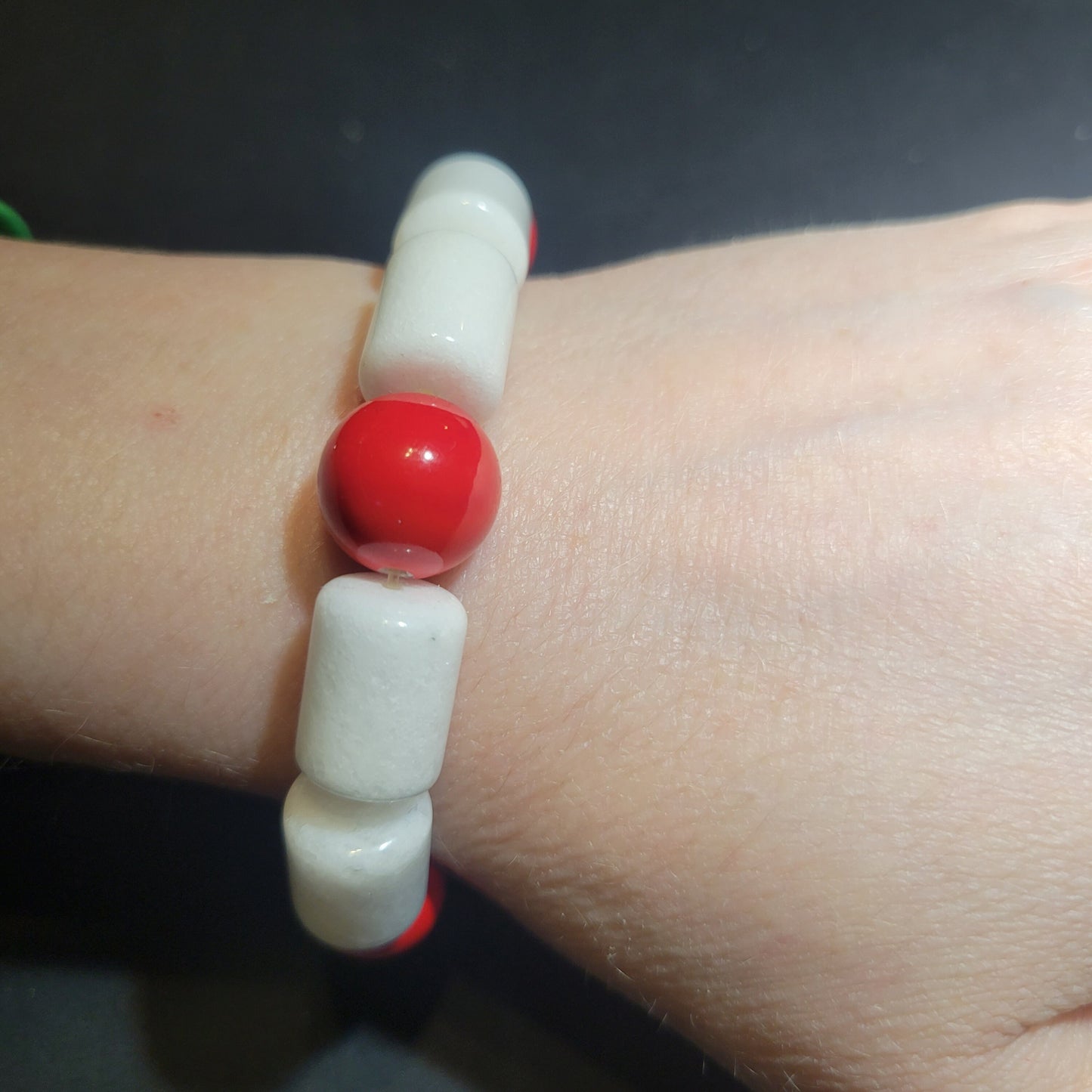 White and Red Beaded Bracelet