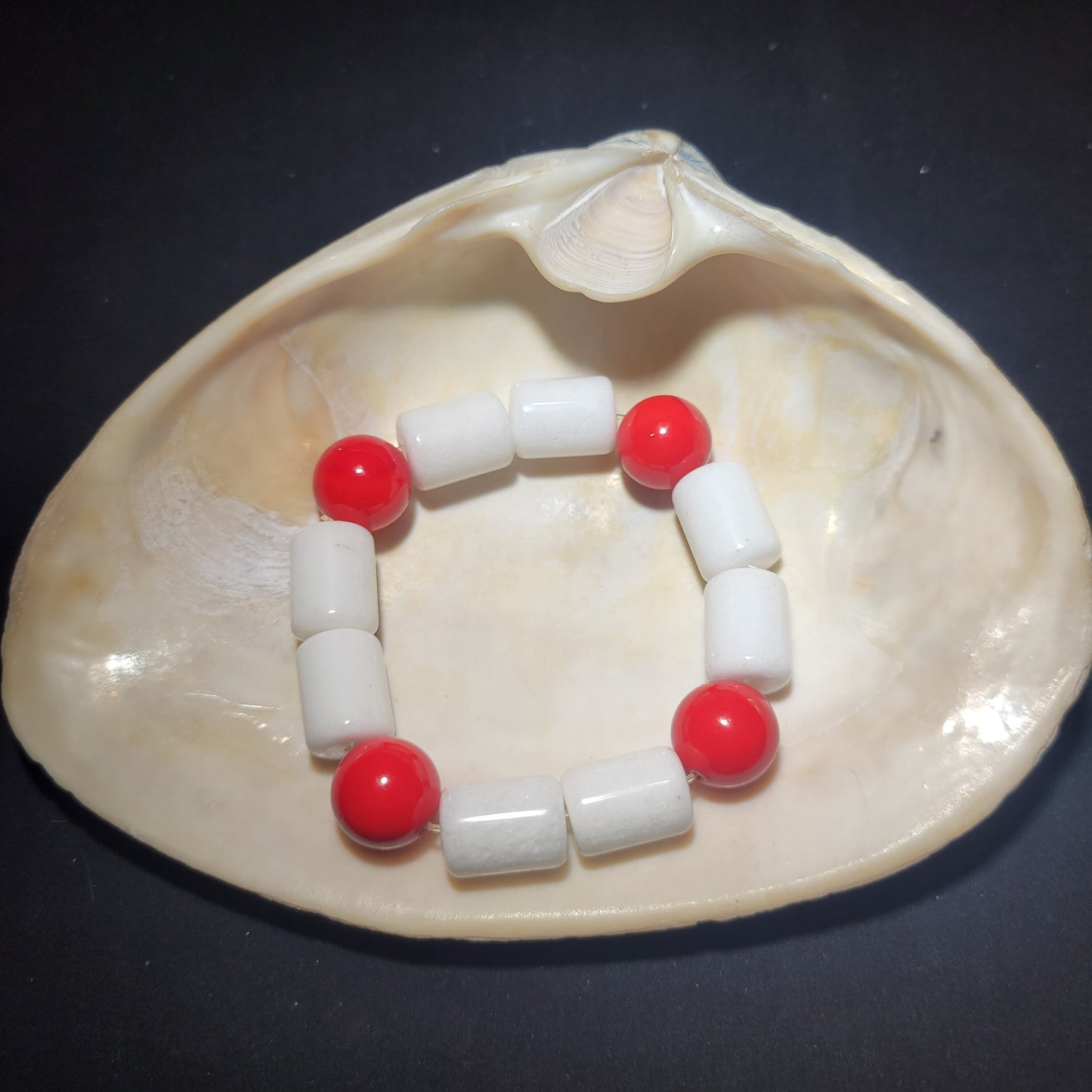 White and Red Beaded Bracelet