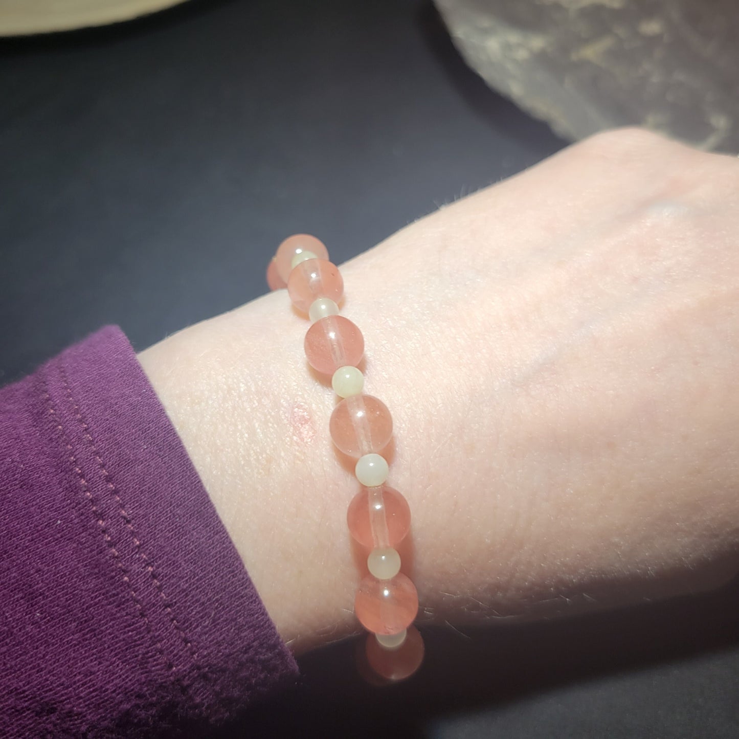 Rose and White Quartz Beaded Bracelet