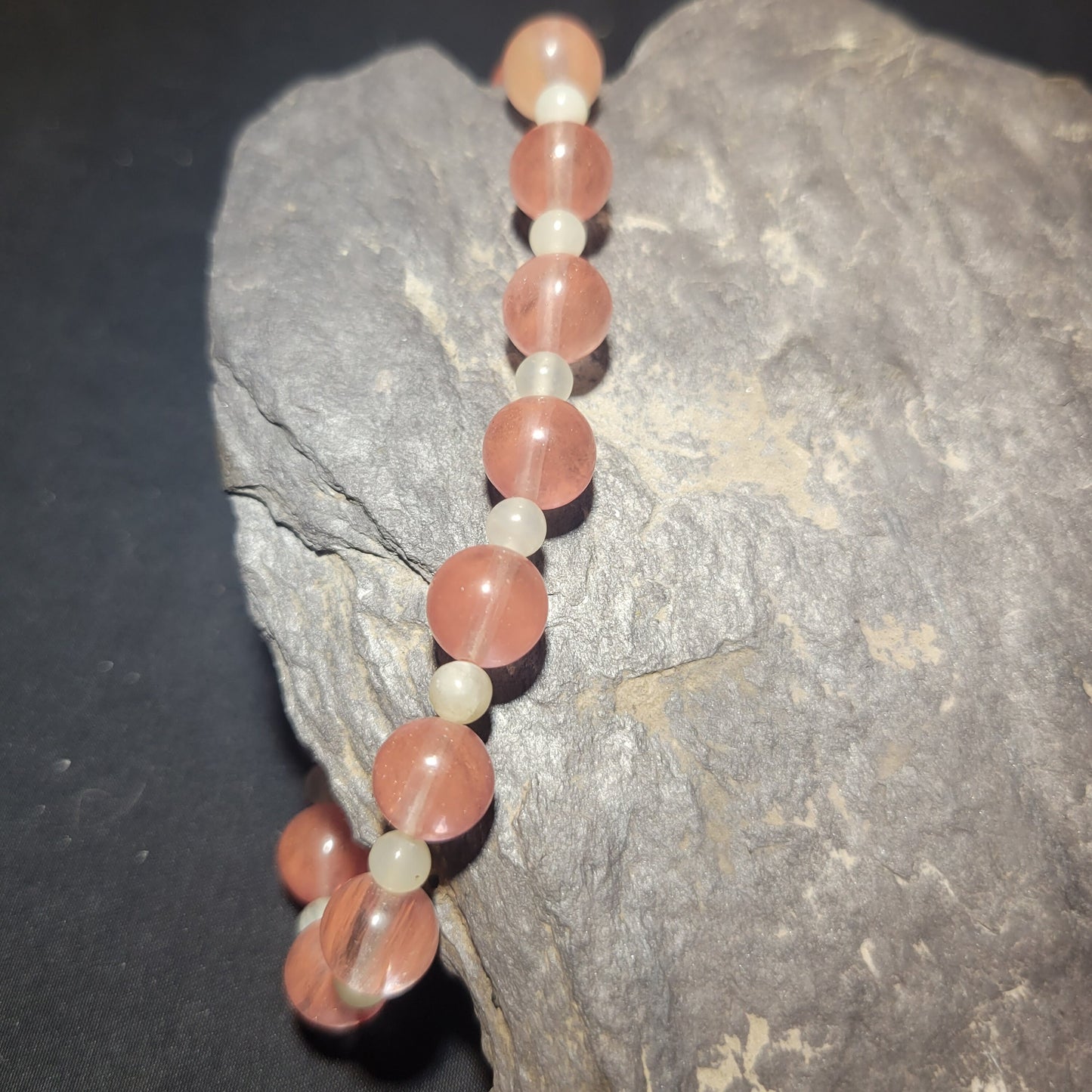 Rose and White Quartz Beaded Bracelet