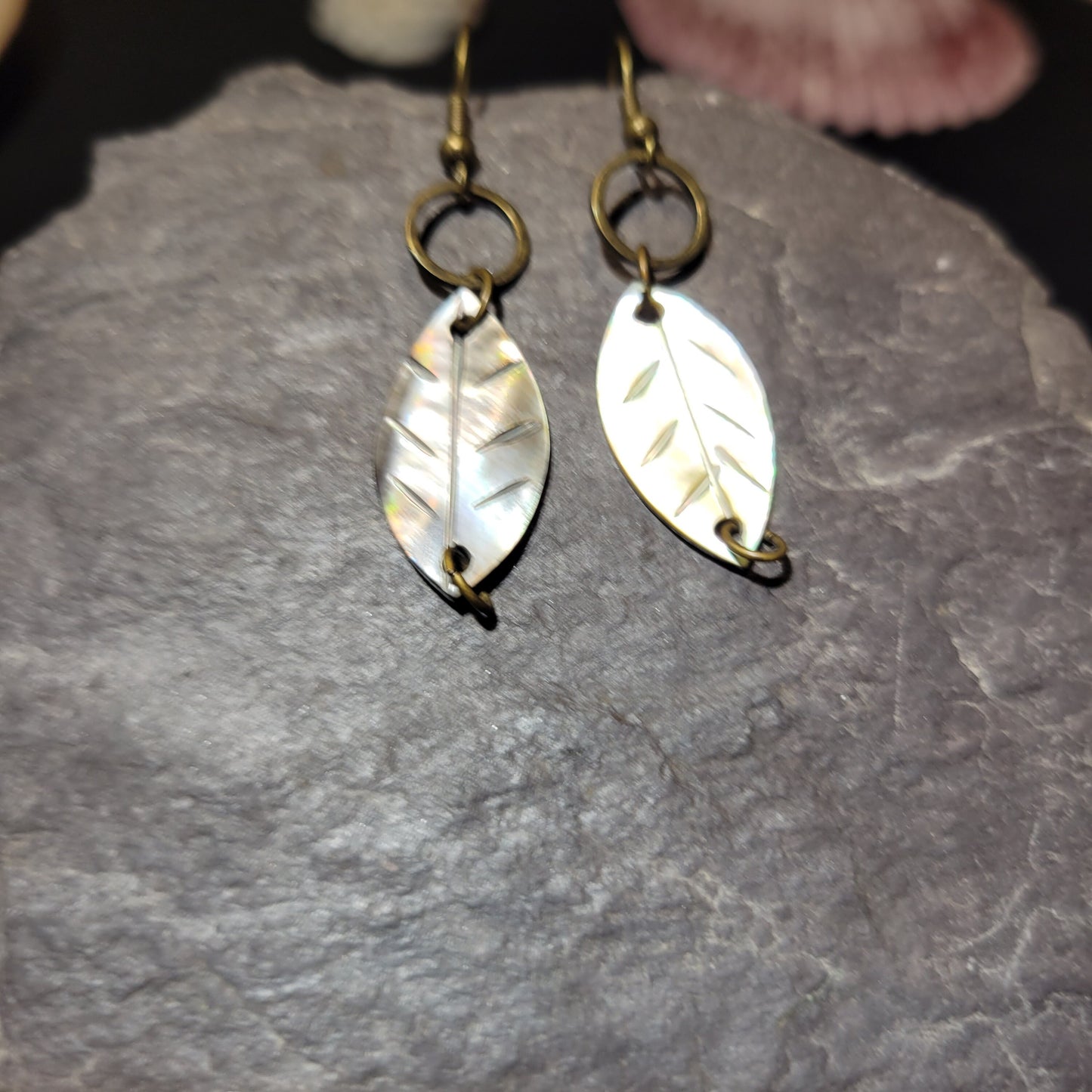 Iridescent leaf earrings