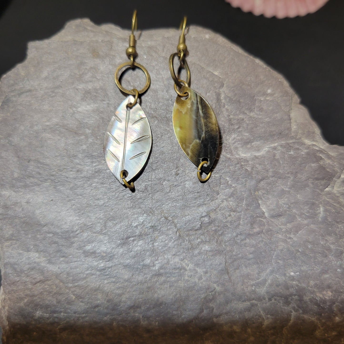 Iridescent leaf earrings