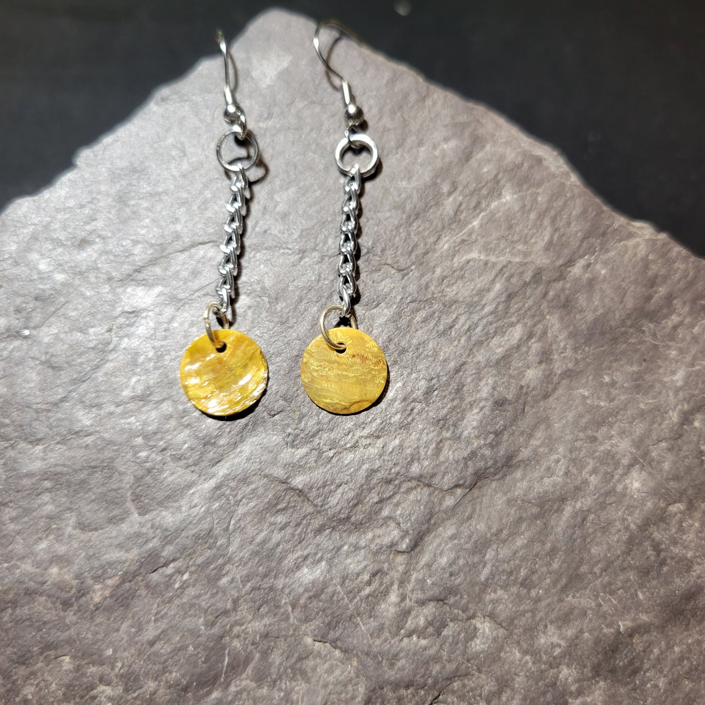 Falling shell disc earrings