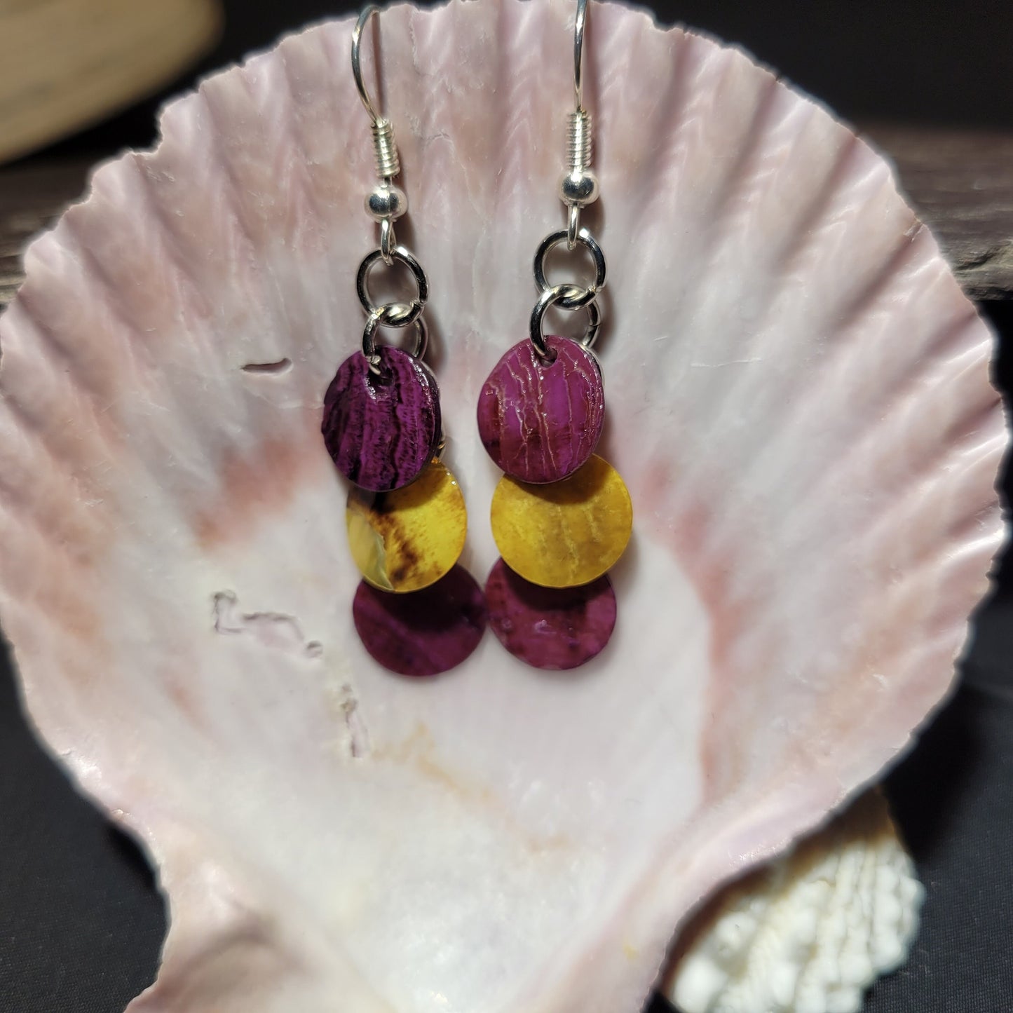 Dangle Shell Disc Earrings