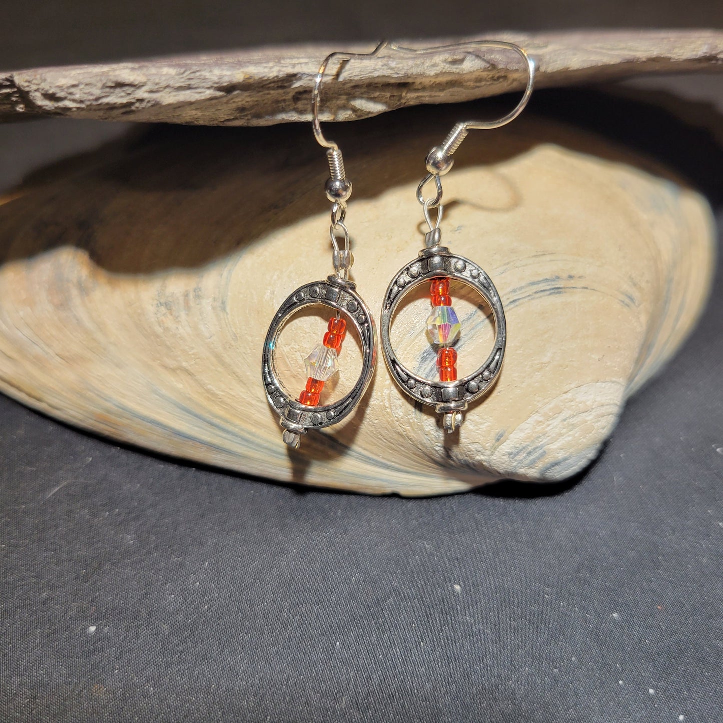 Circle red & clear earrings