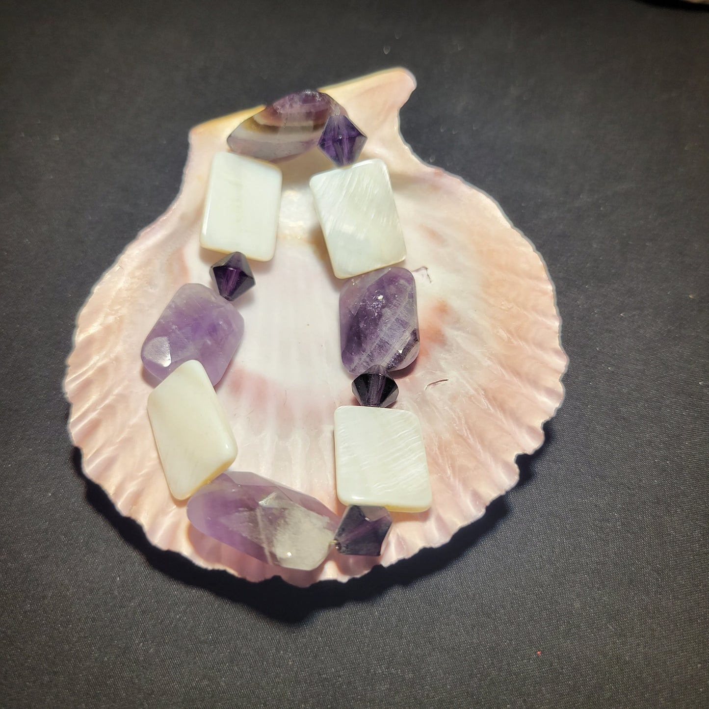 Amethyst and Shell Bracelet