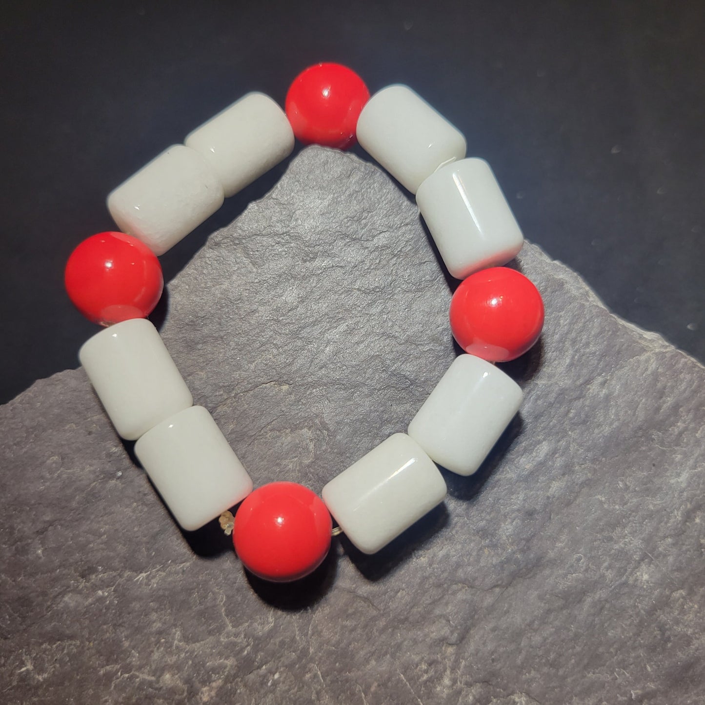White and Red Beaded Bracelet