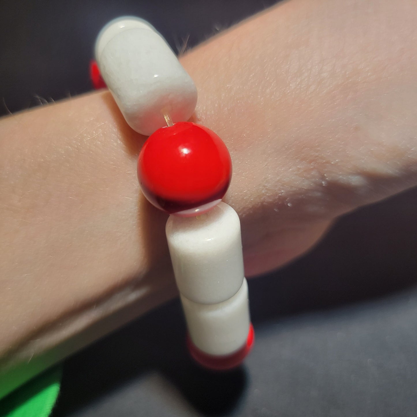 White and Red Beaded Bracelet