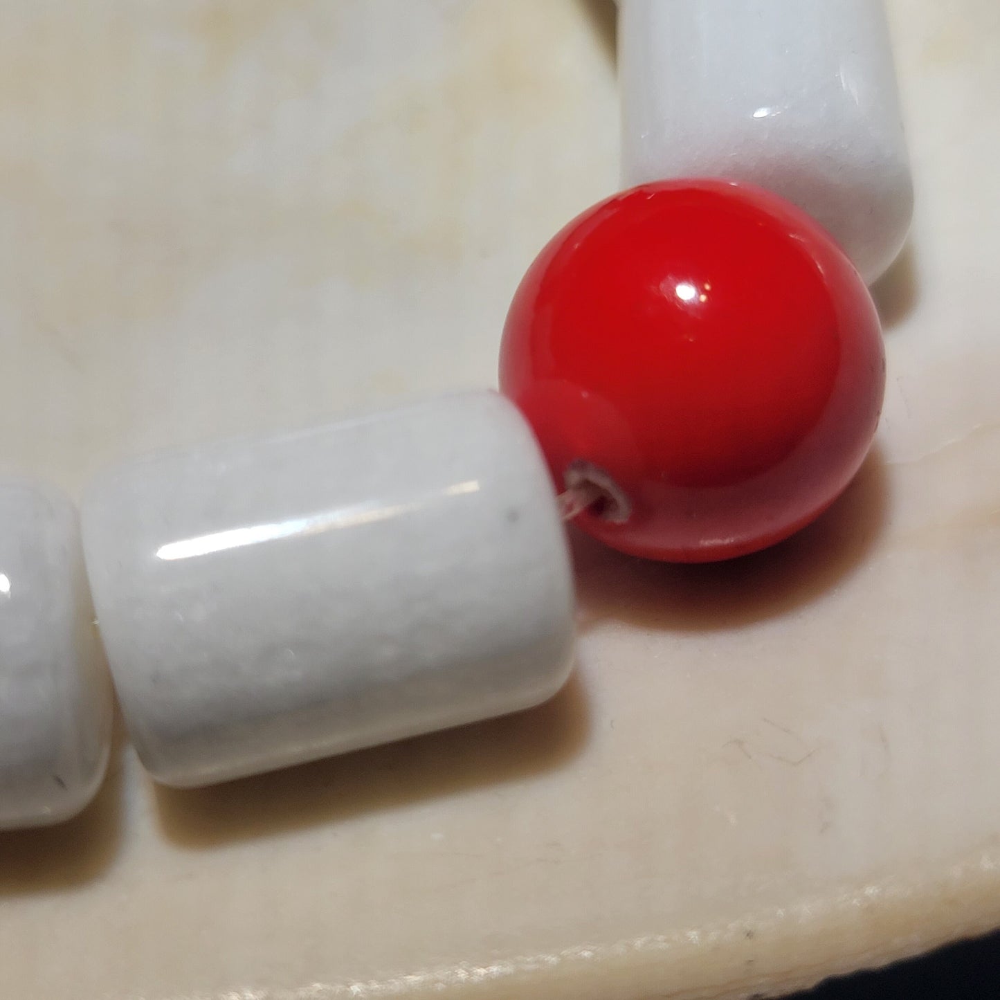 White and Red Beaded Bracelet