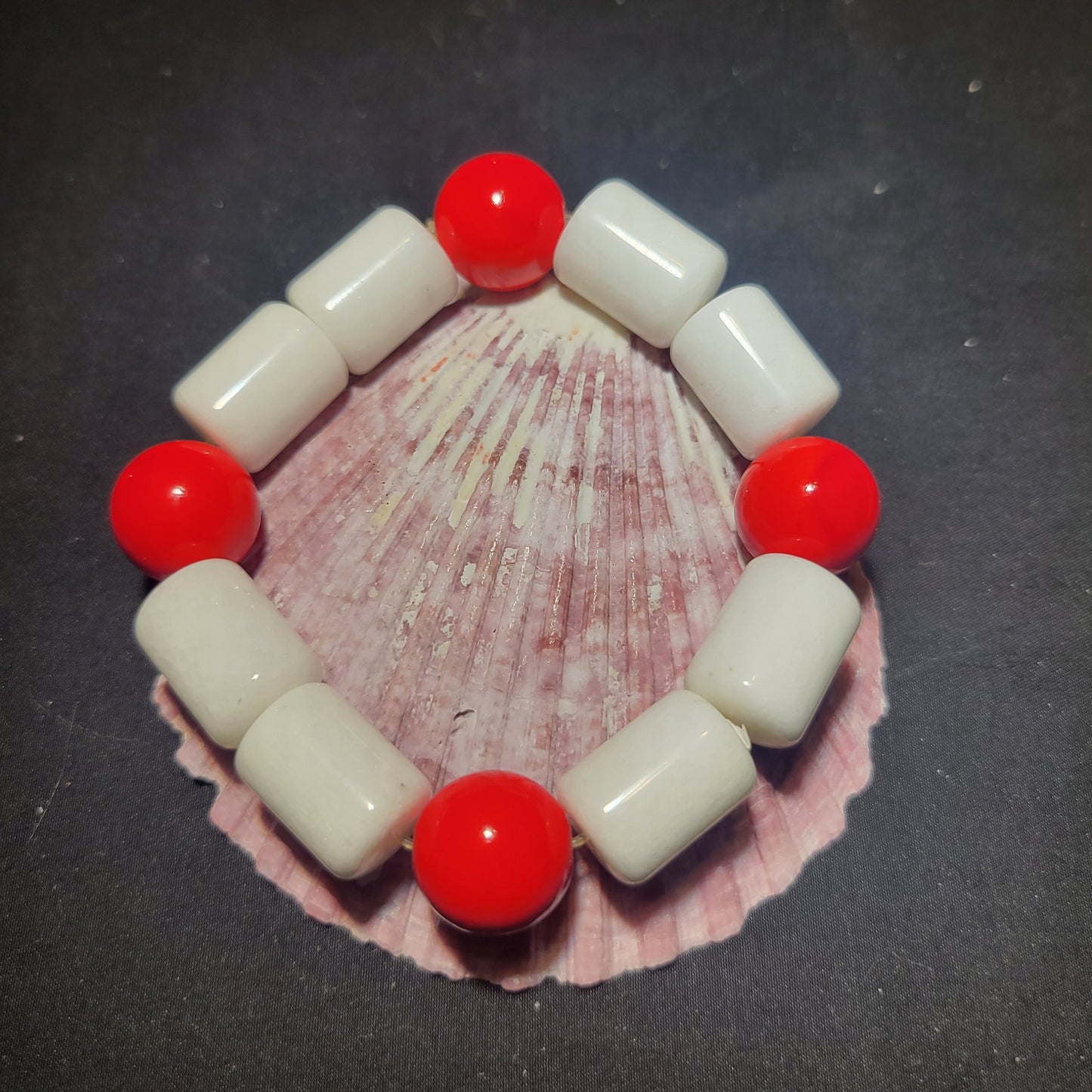 White and Red Beaded Bracelet