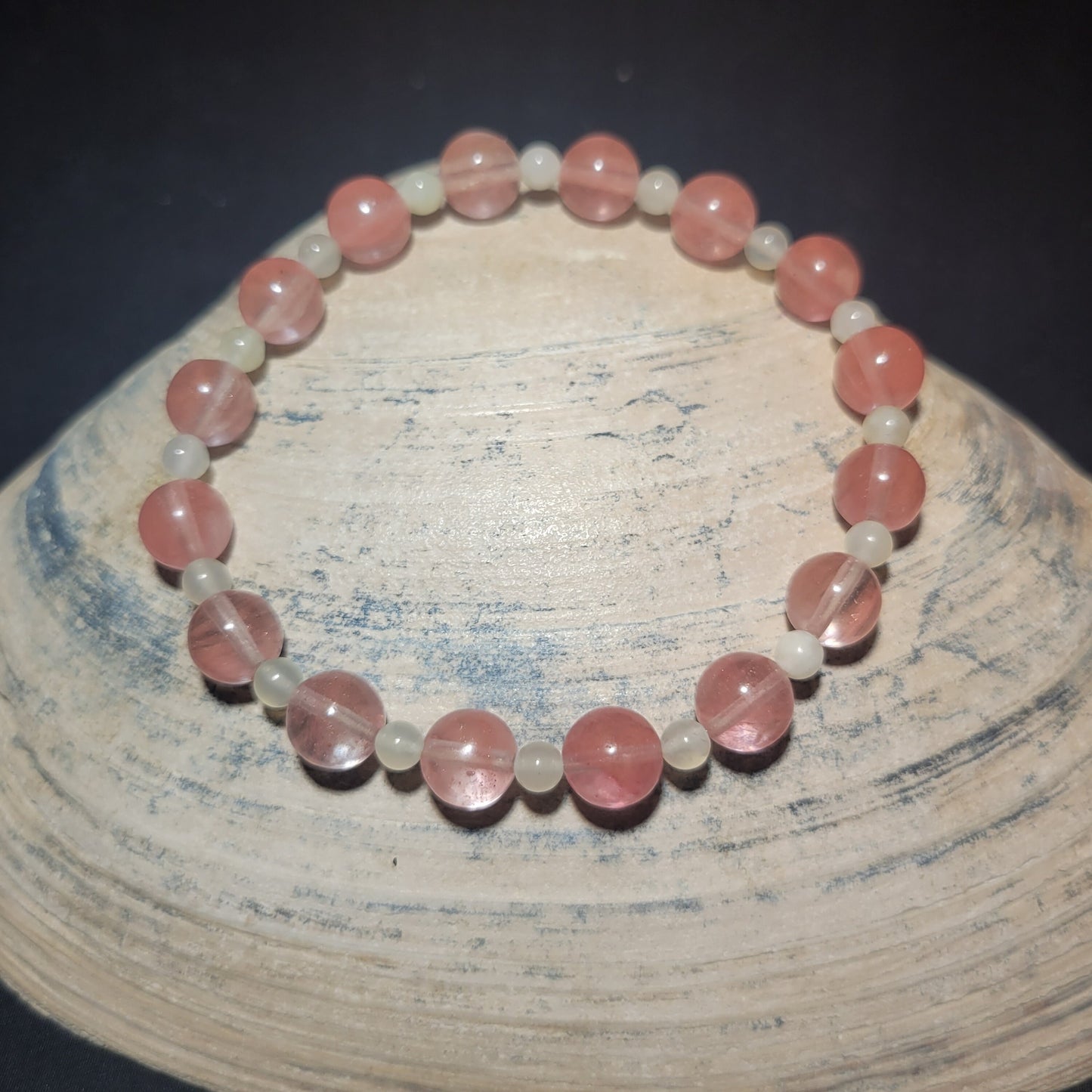 Rose and White Quartz Beaded Bracelet