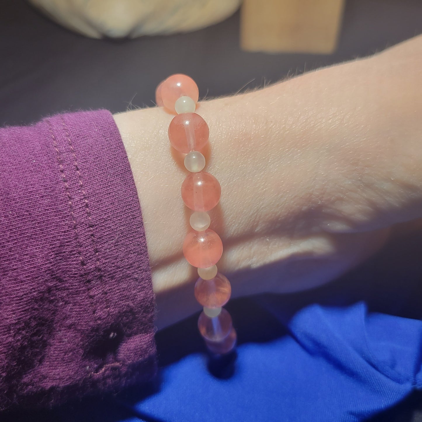 Rose and White Quartz Beaded Bracelet