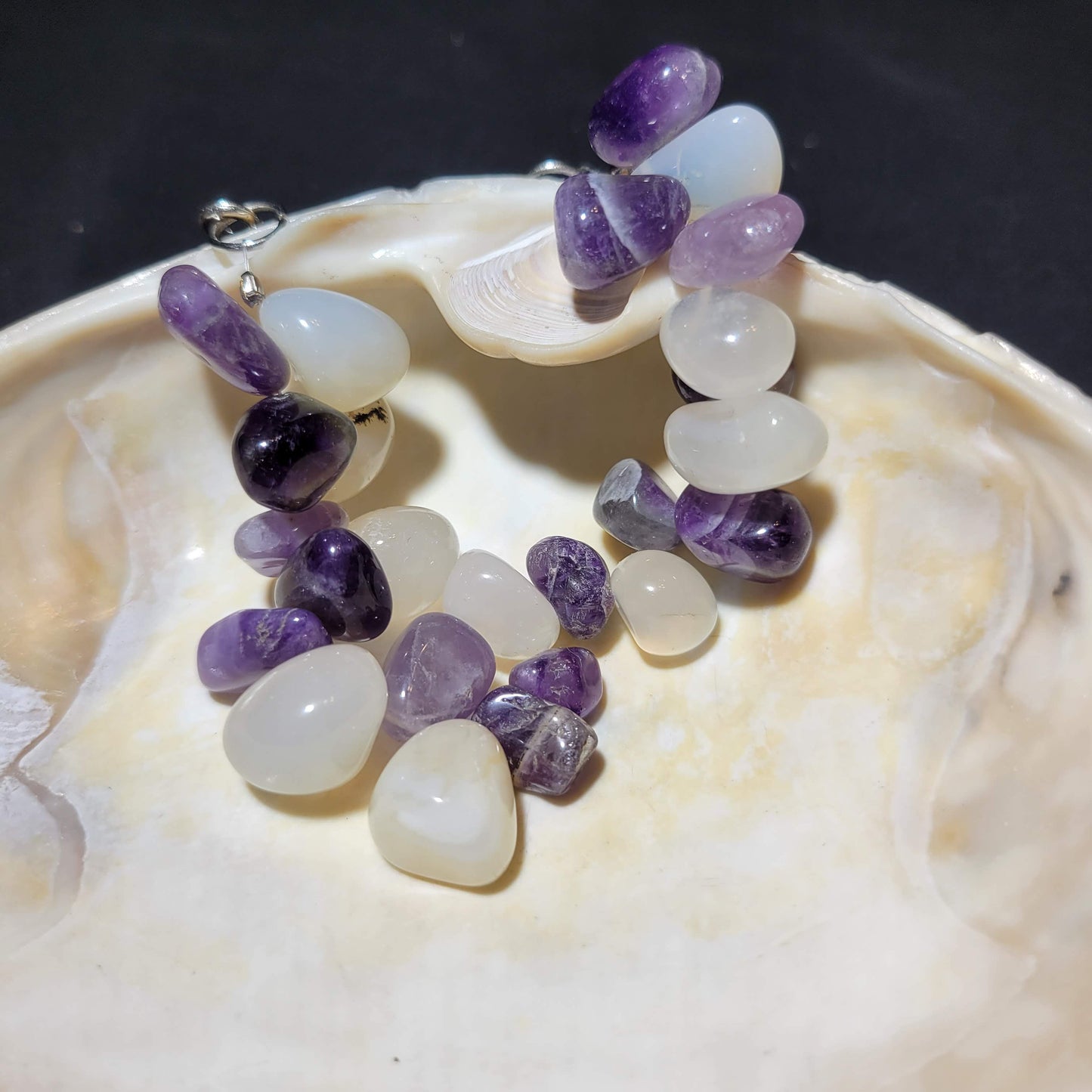 Amethyst and White Quartz Beaded Bracelet