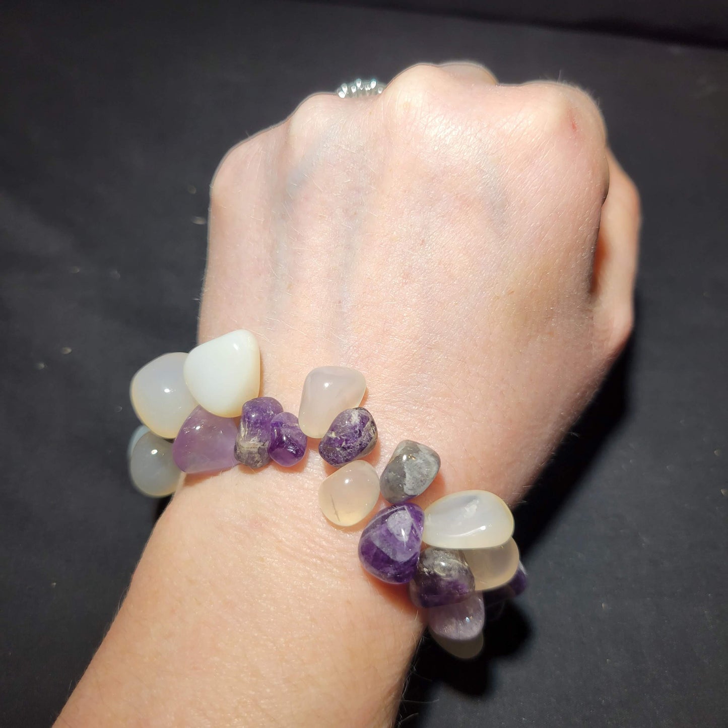 Amethyst and White Quartz Beaded Bracelet