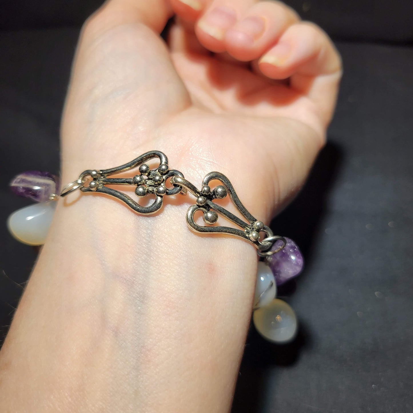 Amethyst and White Quartz Beaded Bracelet