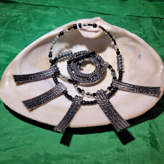 Black and Hematite Beaded Necklace