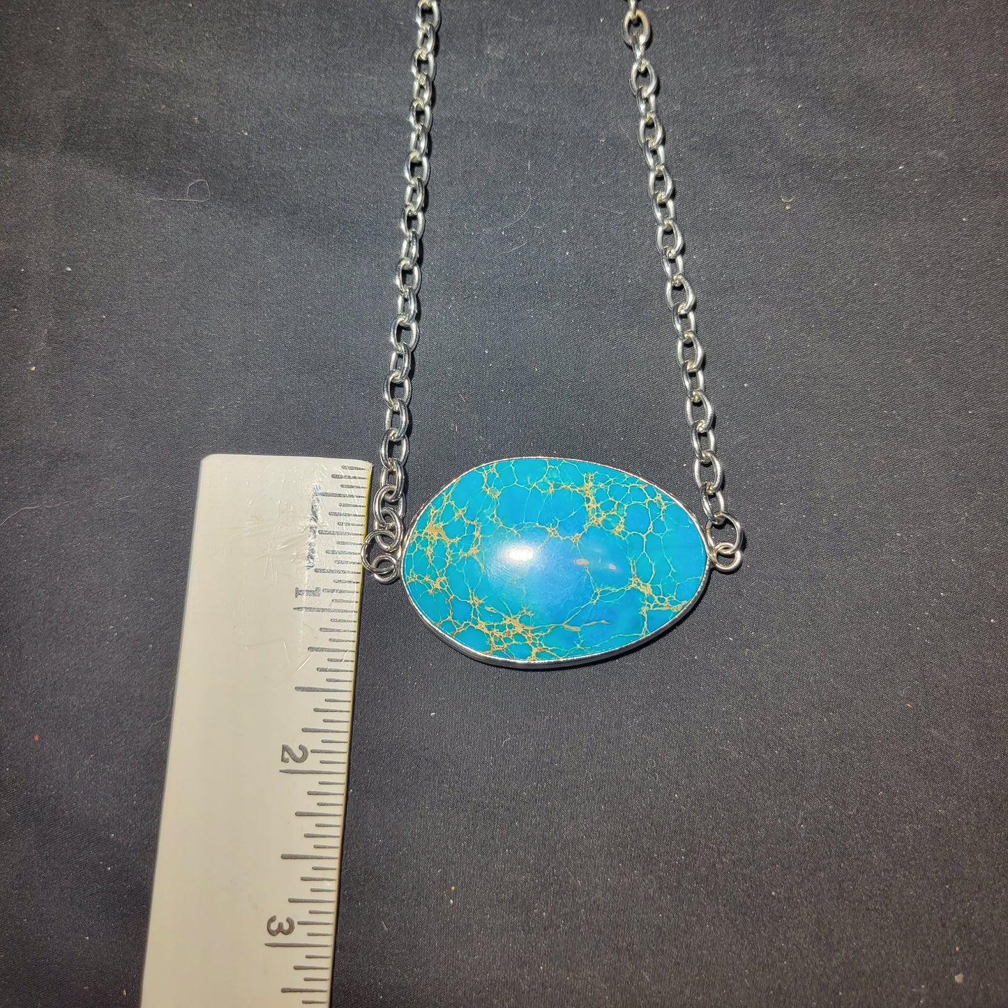 Blue Jasper Oval Pendant Necklace