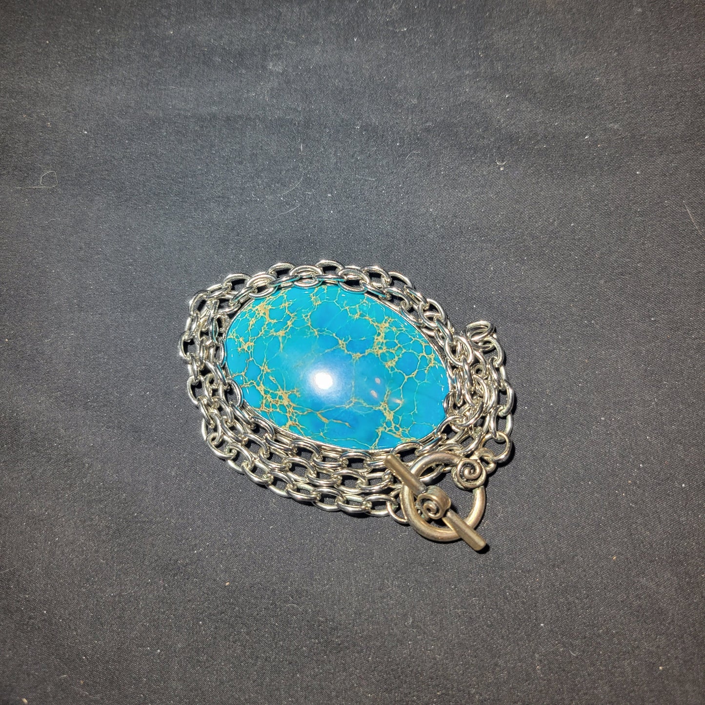 Blue Jasper Oval Pendant Necklace
