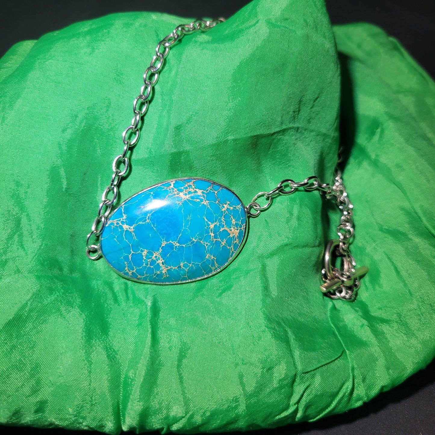 Blue Jasper Oval Pendant Necklace