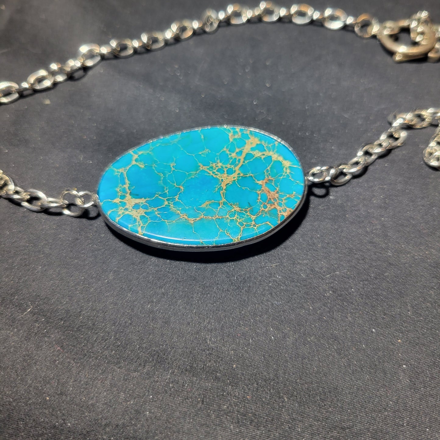 Blue Jasper Oval Pendant Necklace